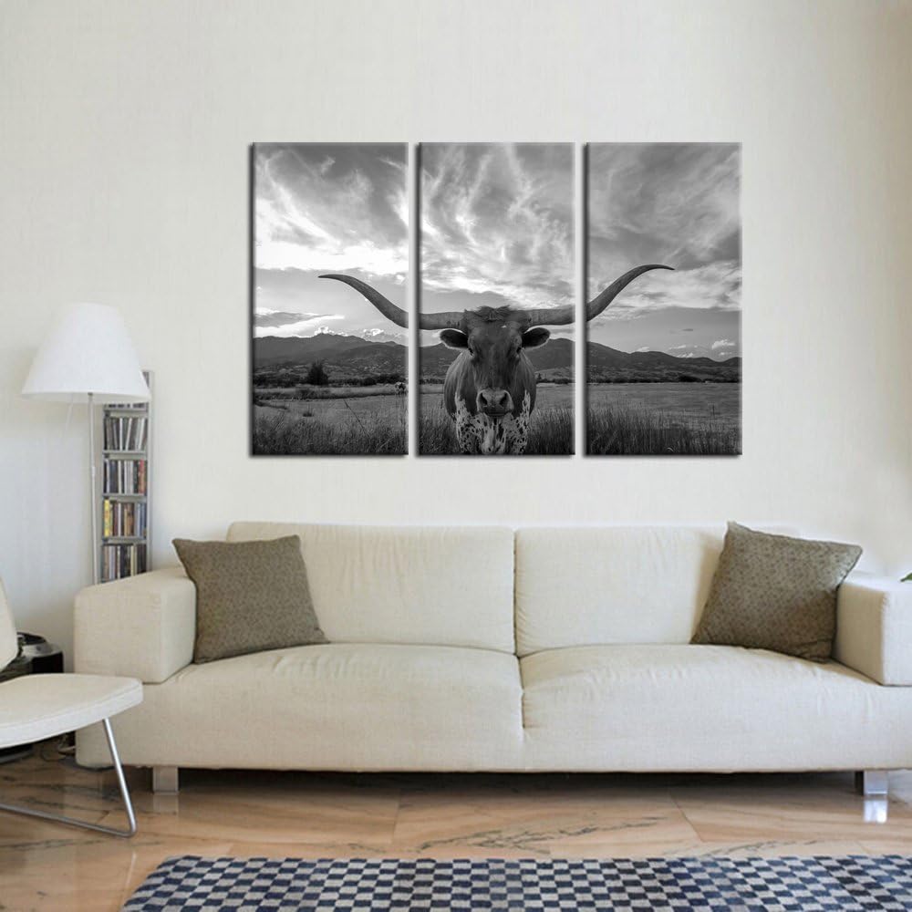 Kreative Arts - Large Modern Canvas Wall Art for Home and Office Decoration Animal Pictures Print Art on Canvas Texas Longhorn Canvas Prints Giclee Artwork for Wall Decor 16x32inchx3pcs - Image 2