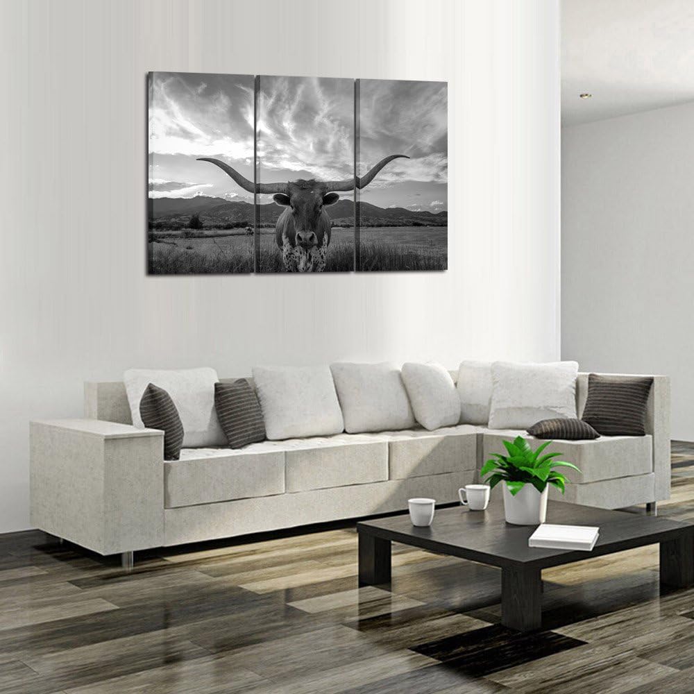 Kreative Arts - Large Modern Canvas Wall Art for Home and Office Decoration Animal Pictures Print Art on Canvas Texas Longhorn Canvas Prints Giclee Artwork for Wall Decor 16x32inchx3pcs - Image 3