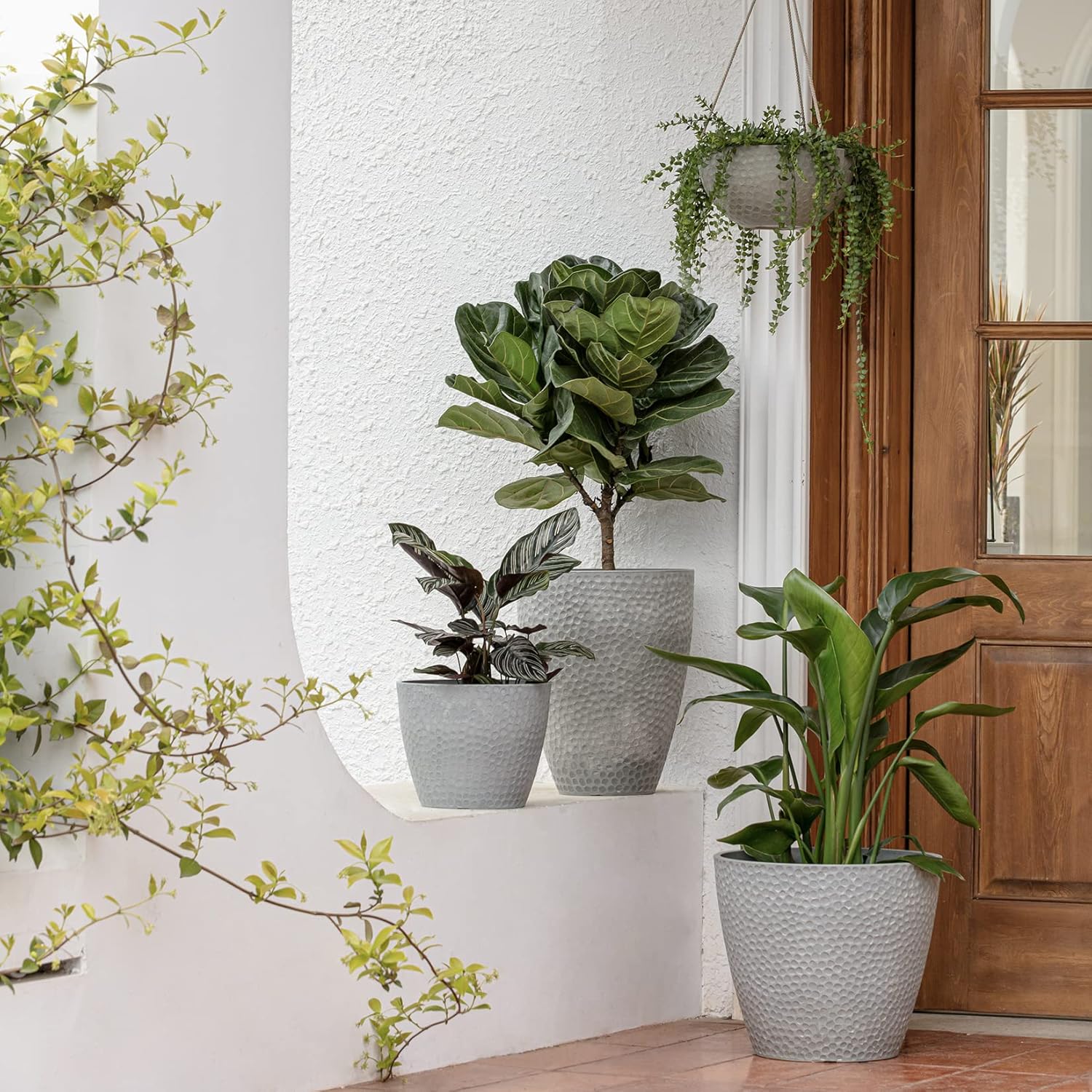 LA Jolie Muse 9.4 inch Plant Pot for Indoor and Outdoor Plants, Modern Chic Planter,Honeycomb Pattern,Storm Gray - Image 3