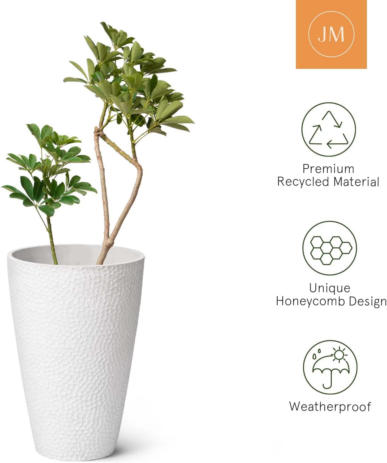 LA JOLIE MUSE Tall White Planter for Outdoor Plants,20 Inch Indoor Tree Planter, Modern Flower Pot Containers,Large Decorative Plant Pot,1 Pack - Image 4