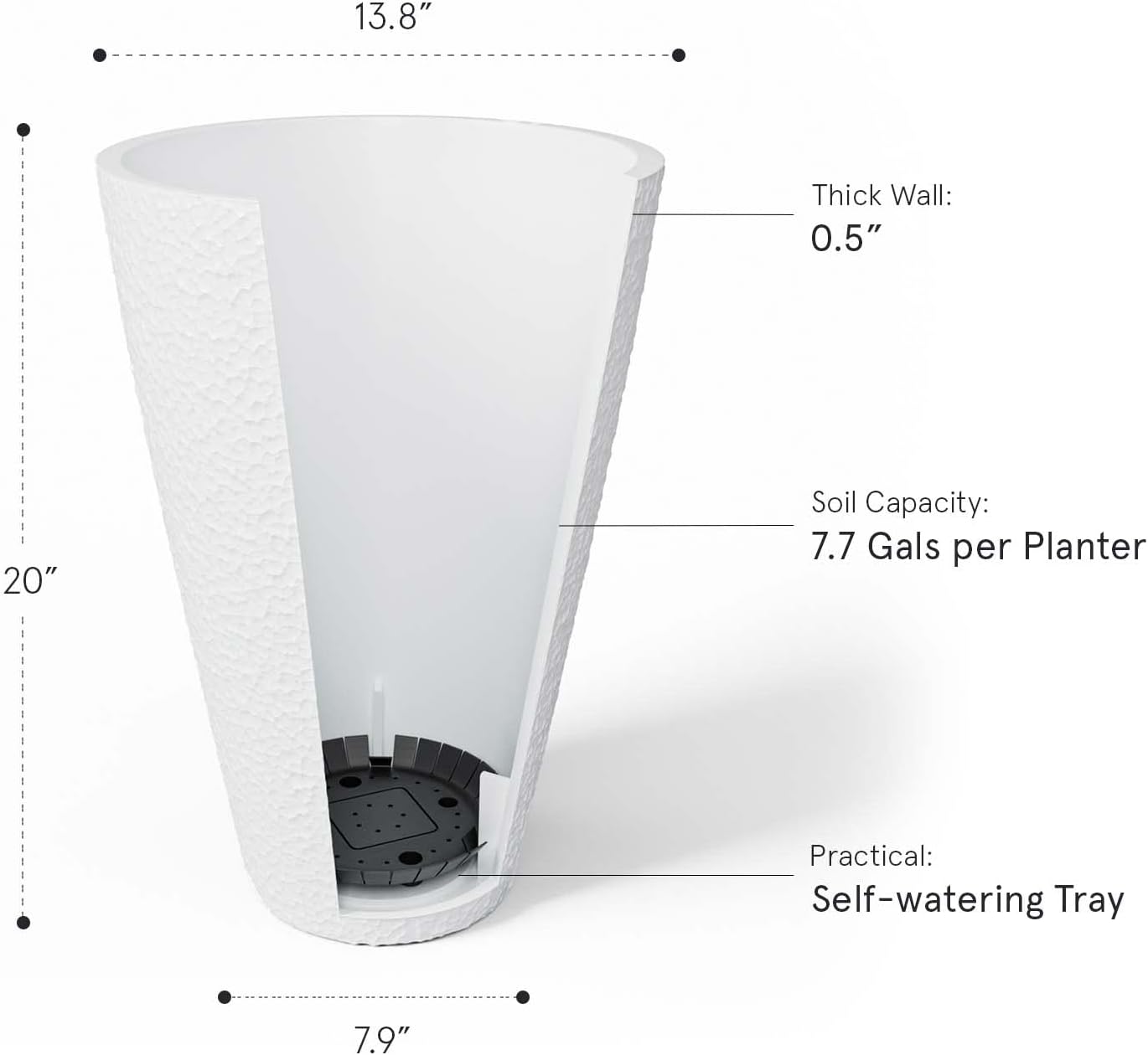 LA JOLIE MUSE Tall White Planter for Outdoor Plants,20 Inch Indoor Tree Planter, Modern Flower Pot Containers,Large Decorative Plant Pot,1 Pack - Image 2