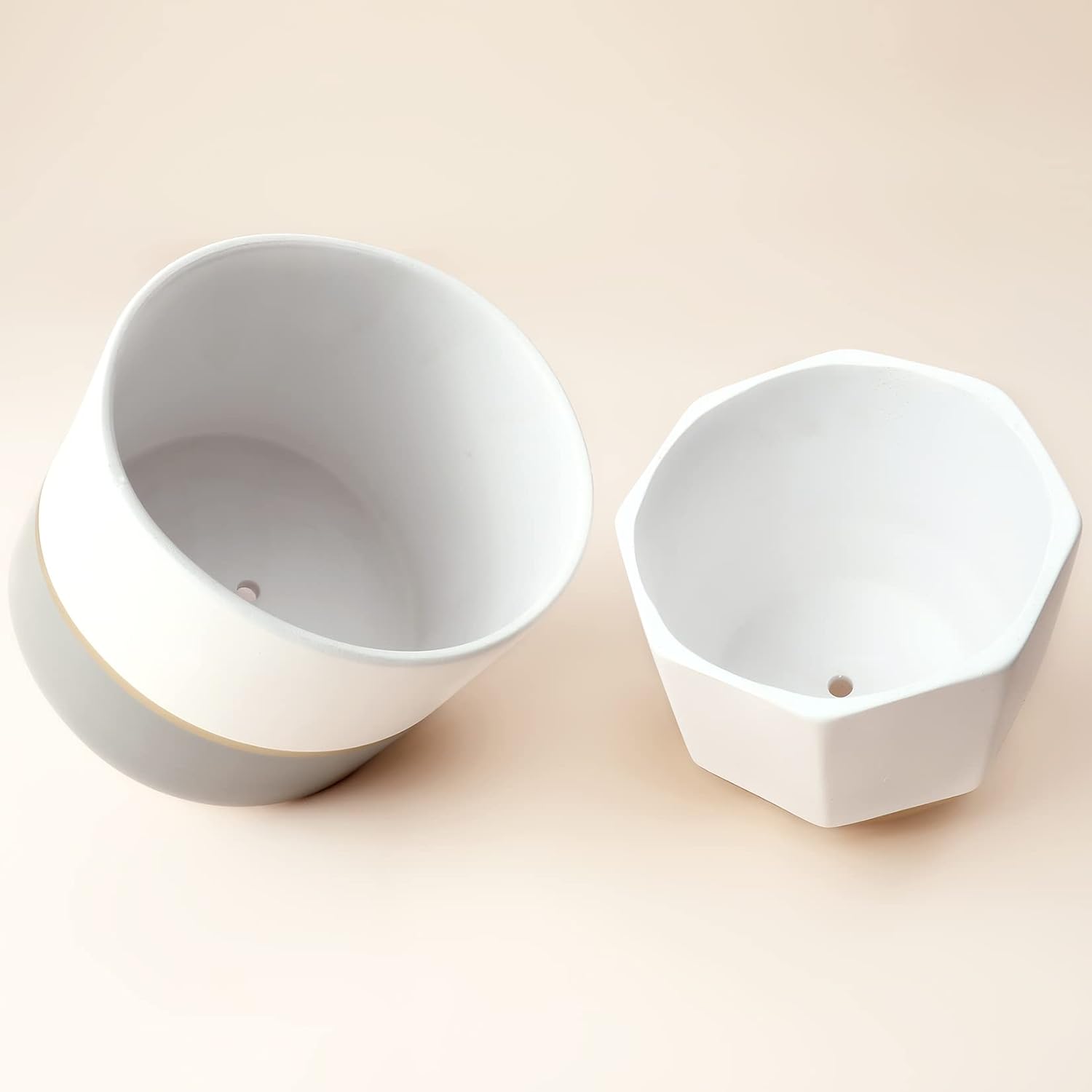 LA JOLIE MUSE White Ceramic Flower Pot Garden Planters 6.7 Inch Pack 2 Indoor Plant Containers with Gold and Grey Detailing - Image 9