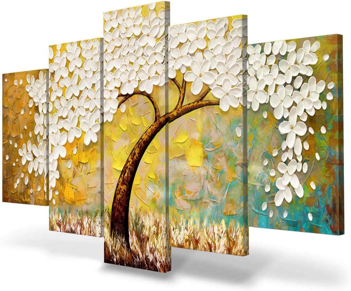 Large Wall Art Paintings for Bedroom Tree Wall Decor 3D Gold Flower Wall Painting Textured Canvas Picture Modern Abstract Home Decorations for Living Room Kitchen Office Wall Decorations 60x30in - Image 8