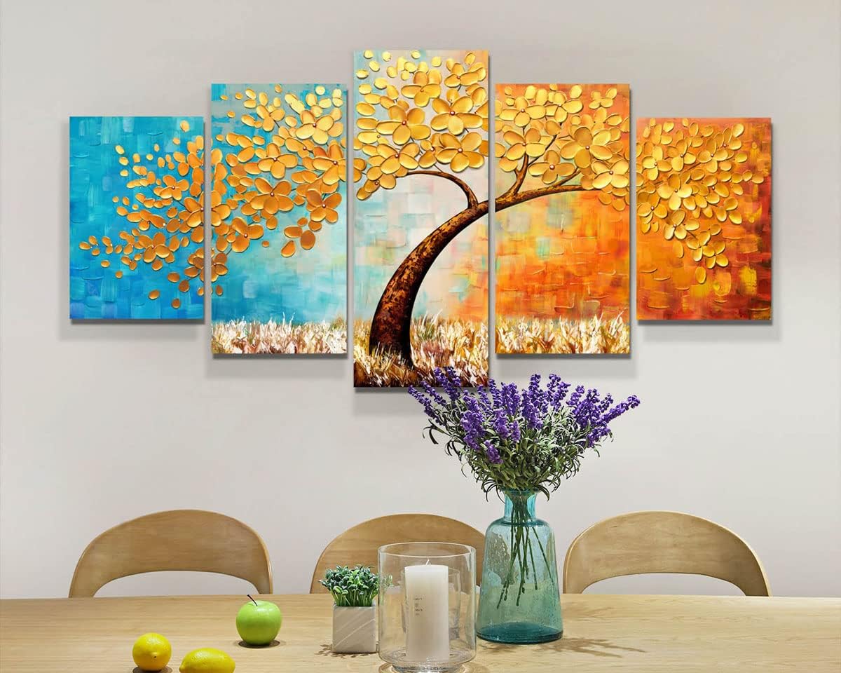 Large Wall Art Paintings for Bedroom Tree Wall Decor 3D Gold Flower Wall Painting Textured Canvas Picture Modern Abstract Home Decorations for Living Room Kitchen Office Wall Decorations 60x30in - Image 6