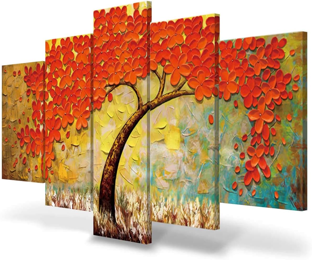 Large Wall Art Paintings for Bedroom Tree Wall Decor 3D Gold Flower Wall Painting Textured Canvas Picture Modern Abstract Home Decorations for Living Room Kitchen Office Wall Decorations 60x30in - Image 9