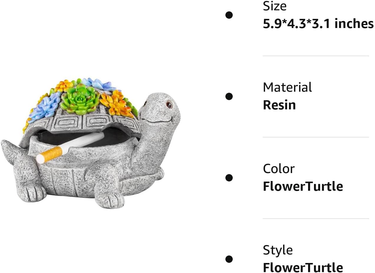 LESES Ashtray, Outdoor Ashtray with Lid Smokeless Waterproof Ash Tray with Cute Turtle Decor, Resin Ashtray for Cigarettes Home Office, Porch Patio Decorations Outdoor Indoor Ashtray - Image 8
