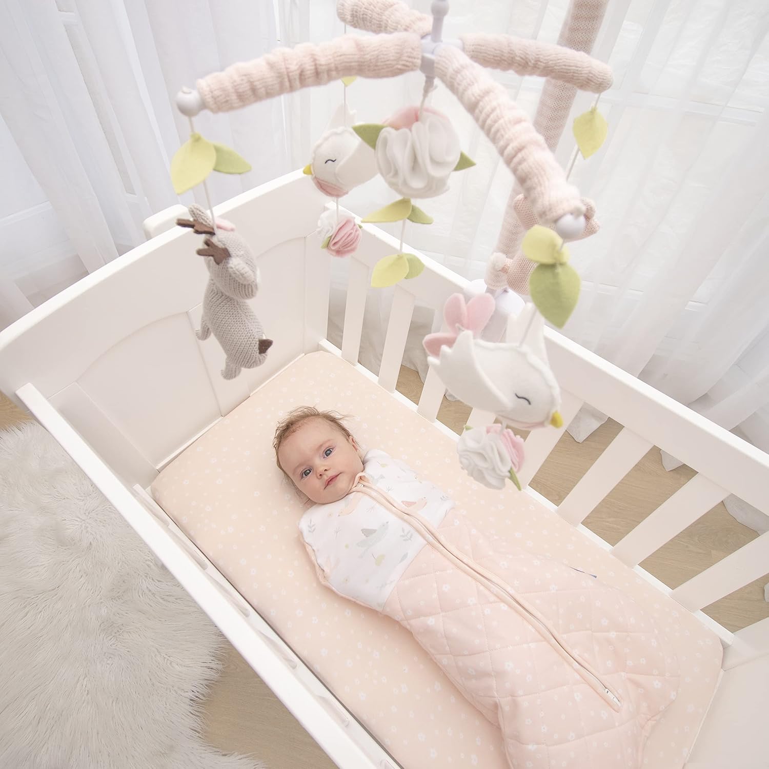 Living Textiles Baby Musical Mobile - Ava Birds | Crib Toy, Knitted Woodland Characters, Nursery Decor, Calming Soother with 12 Lullabies Essential and Perfect Toy for Boys Girls - Image 2