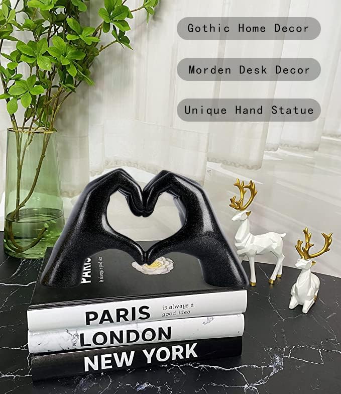 Love Gesture Both Hand Statue Black Aesthetic Decorations, Modern Resin Sculpture Home Accents for Living Room Bedroom Coffee Table, Desktop, Bookshelf - Image 2