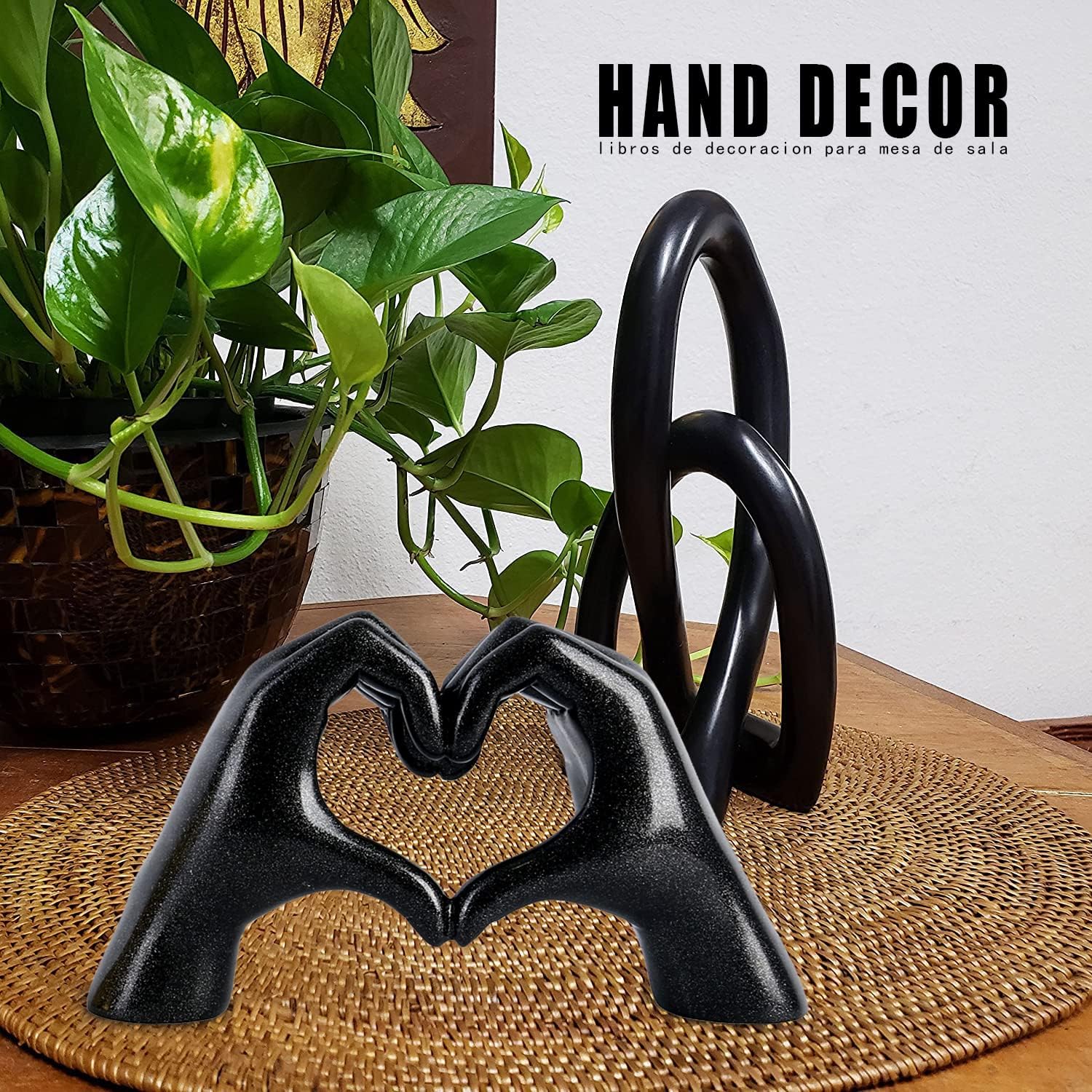 Love Gesture Both Hand Statue Black Aesthetic Decorations, Modern Resin Sculpture Home Accents for Living Room Bedroom Coffee Table, Desktop, Bookshelf - Image 4
