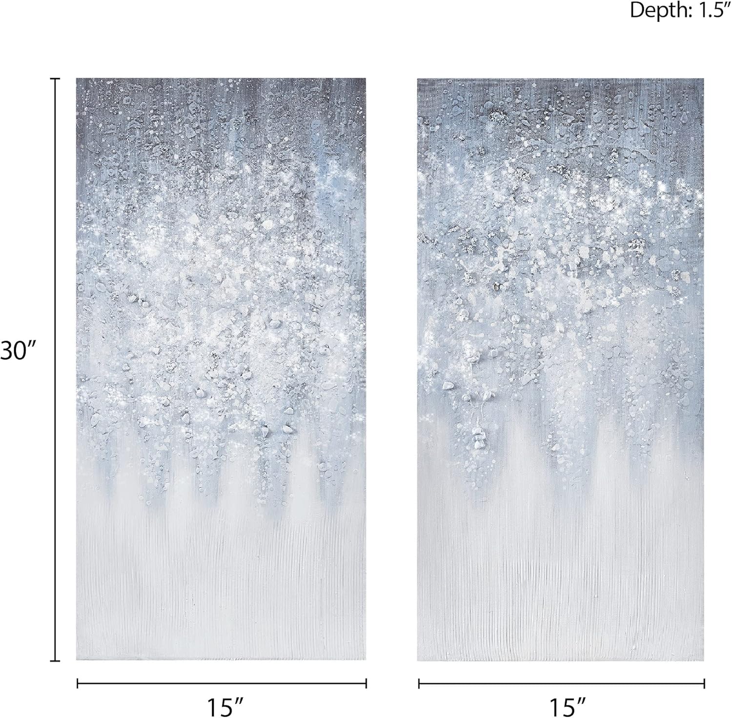 Madison Park Wall Art Living Room Décor - Abstract Glitter Embelished Canvas Home Accent Modern Dining Bathroom Decoration, Ready to Hang Painting for Bedroom, 15"x 30", Winter Glaze 2 Piece - Image 7