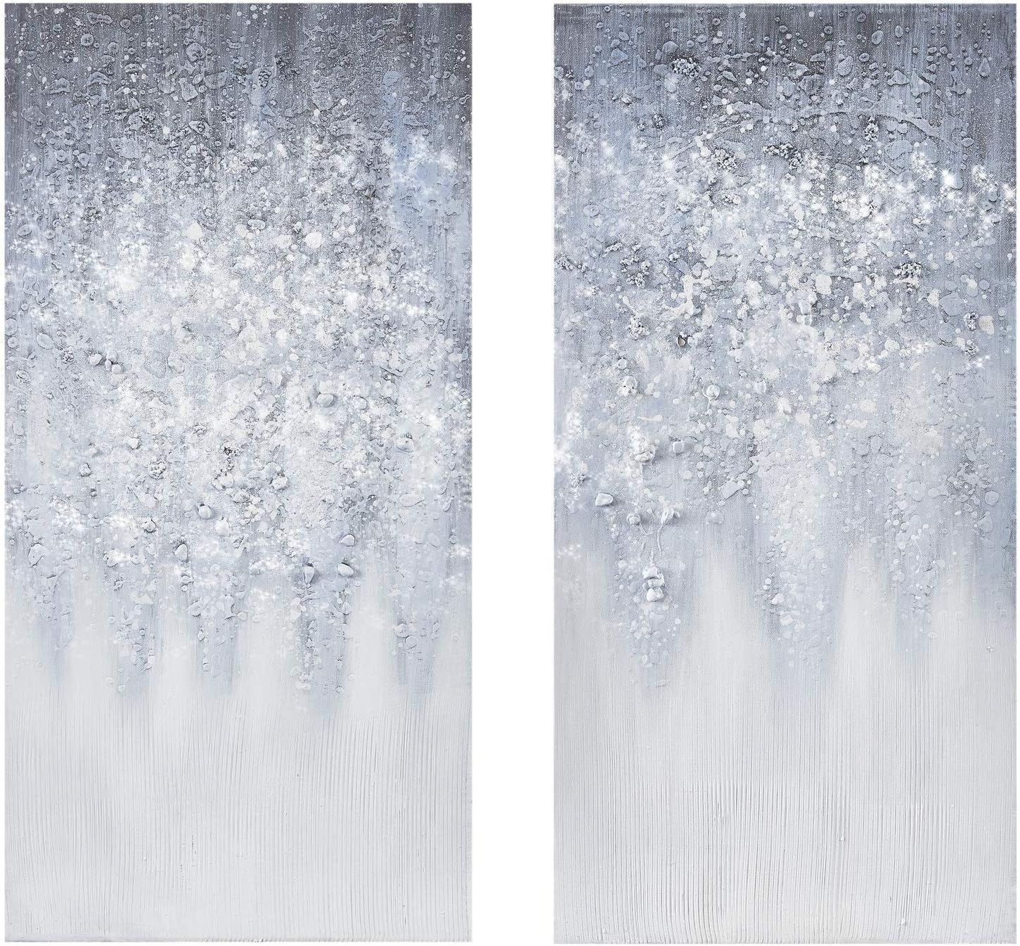 Madison Park Wall Art Living Room Décor - Abstract Glitter Embelished Canvas Home Accent Modern Dining Bathroom Decoration, Ready to Hang Painting for Bedroom, 15"x 30", Winter Glaze 2 Piece