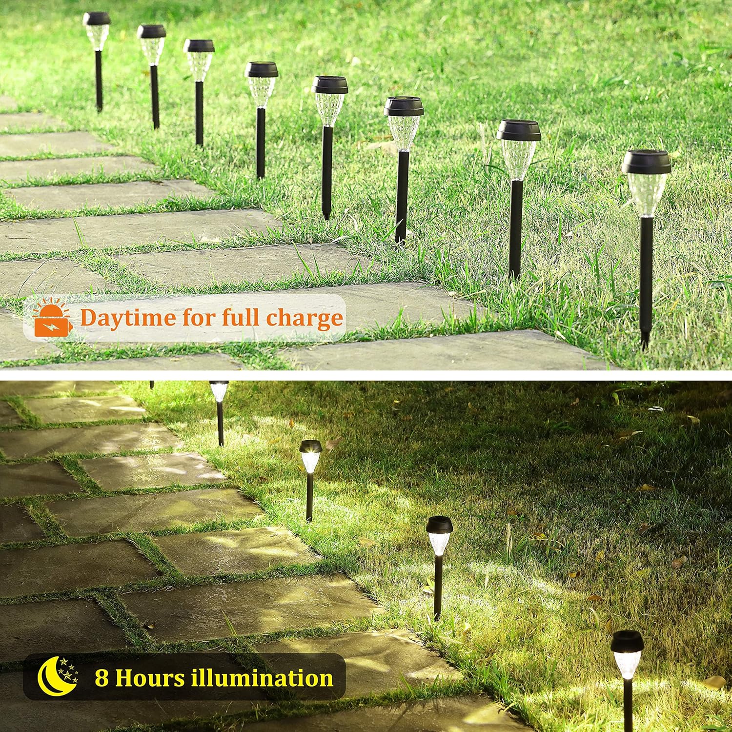 MAGGIFT 12 Pack Solar Powered Pathway Lights Outdoor Garden Lights, Waterproof Solar Landscape Lights for Lawn, Patio, Yard, Walkway, Deck, Driveway, Warm White - Image 2