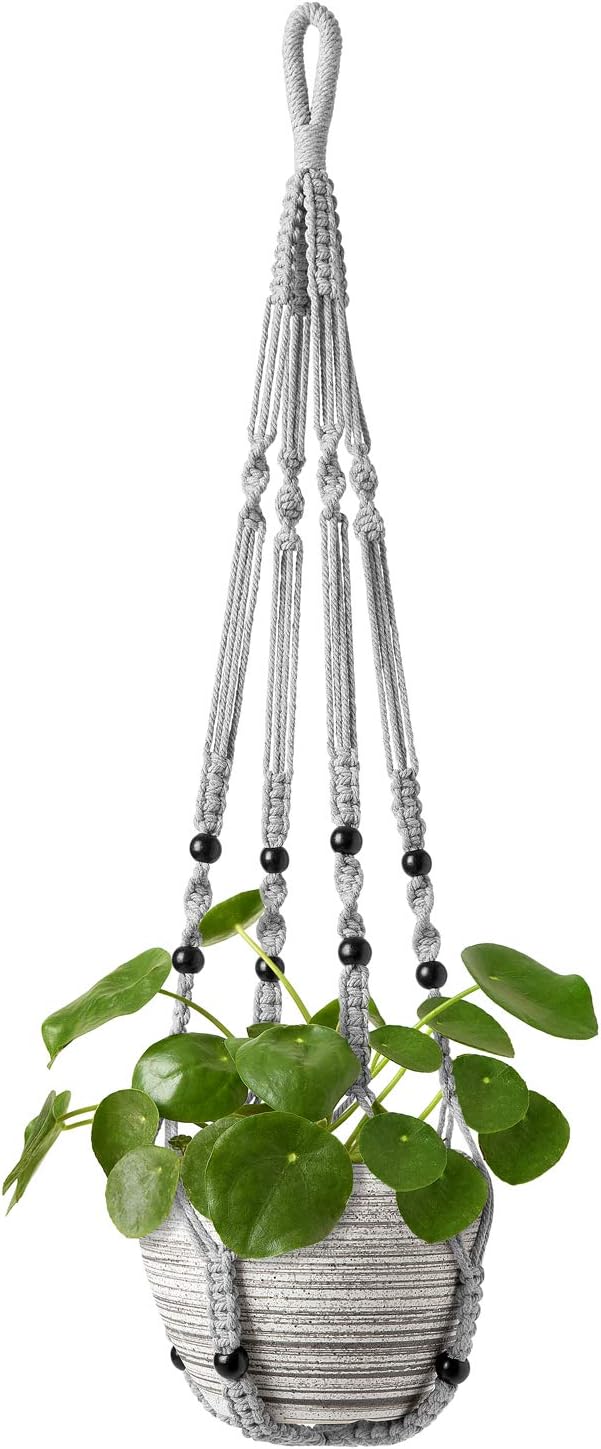 Mkono Macrame Plant Hanger Indoor Hanging Planter Basket with Wood Beads Decorative Flower Pot Holder No Tassels for Indoor Outdoor Boho Home Decor 35 Inch, Ivory (POTS NOT Included) - Image 13