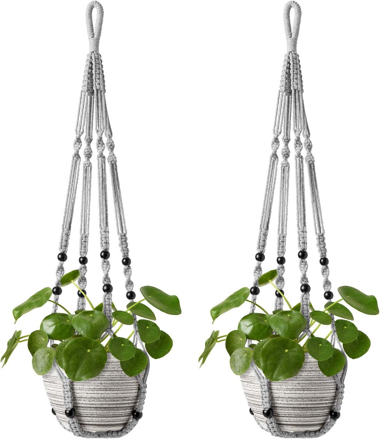 Mkono Macrame Plant Hanger Indoor Hanging Planter Basket with Wood Beads Decorative Flower Pot Holder No Tassels for Indoor Outdoor Boho Home Decor 35 Inch, Ivory (POTS NOT Included) - Image 12