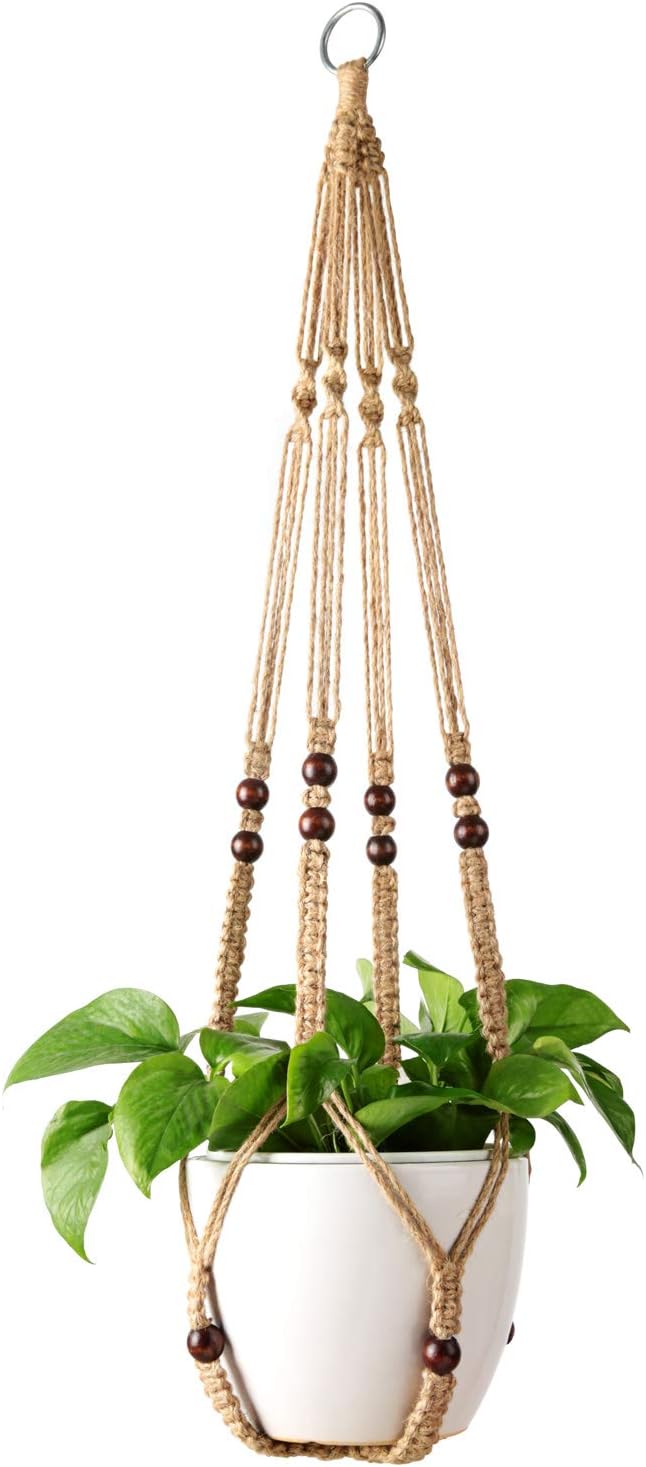 Mkono Macrame Plant Hanger Indoor Hanging Planter Basket with Wood Beads Decorative Flower Pot Holder No Tassels for Indoor Outdoor Boho Home Decor 35 Inch, Ivory (POTS NOT Included) - Image 16
