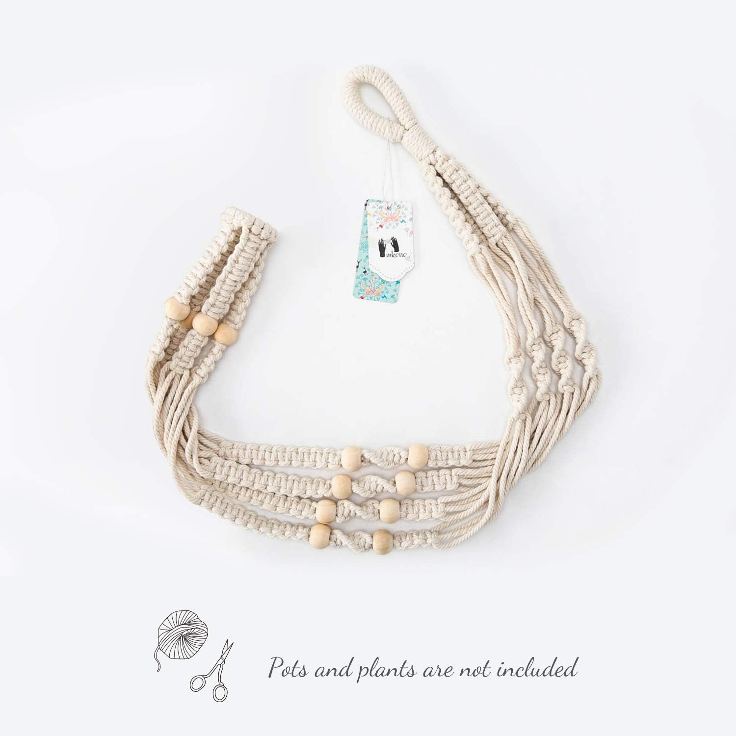 Mkono Macrame Plant Hanger Indoor Hanging Planter Basket with Wood Beads Decorative Flower Pot Holder No Tassels for Indoor Outdoor Boho Home Decor 35 Inch, Ivory (POTS NOT Included) - Image 9