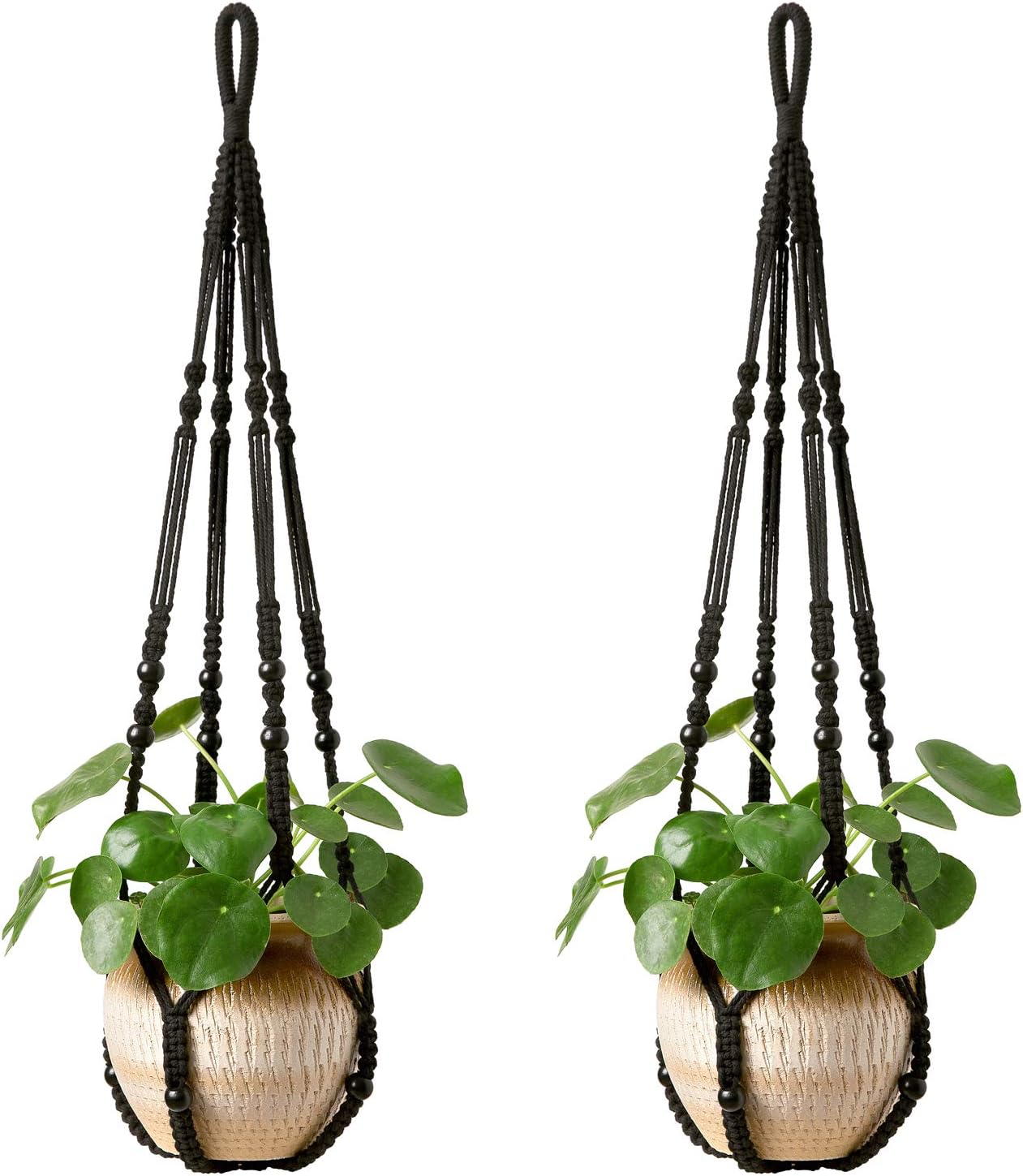 Mkono Macrame Plant Hanger Indoor Hanging Planter Basket with Wood Beads Decorative Flower Pot Holder No Tassels for Indoor Outdoor Boho Home Decor 35 Inch, Ivory (POTS NOT Included) - Image 14