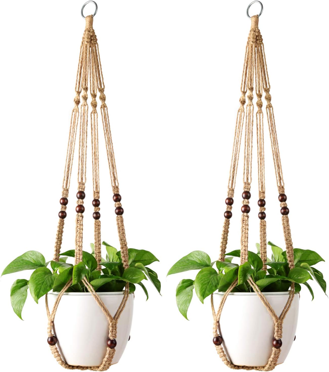 Mkono Macrame Plant Hanger Indoor Hanging Planter Basket with Wood Beads Decorative Flower Pot Holder No Tassels for Indoor Outdoor Boho Home Decor 35 Inch, Ivory (POTS NOT Included) - Image 10