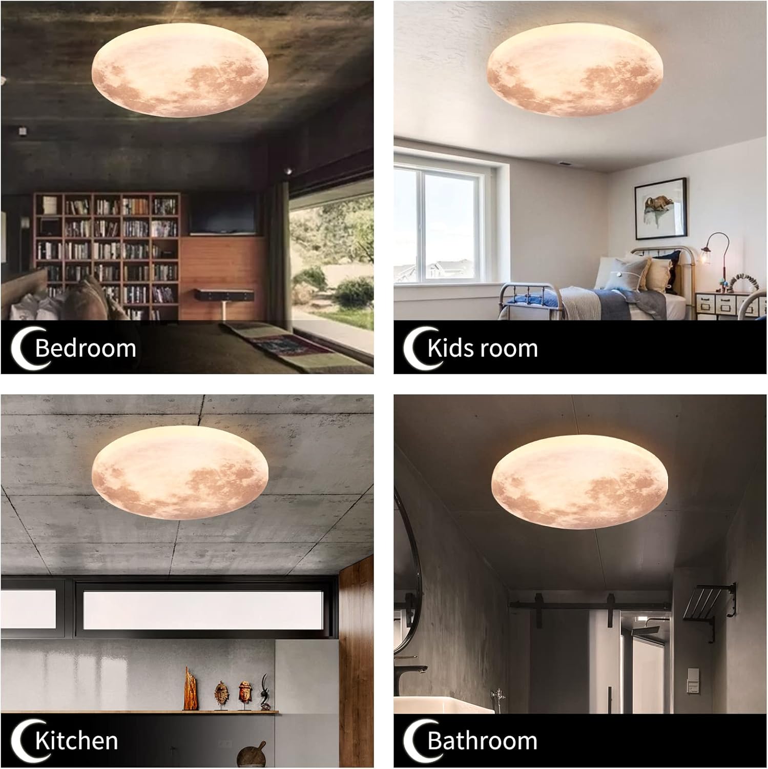 Moon-Style Flush Mount Ceiling Light Fixture, LED Modern Ceiling Lights, Wall Light,Daylight White Ceiling Lamp for Bedroom, Kitchen, Bathroom, Hallway, Laundry Room, Kids Room, Moon Wall Sconce - Image 3
