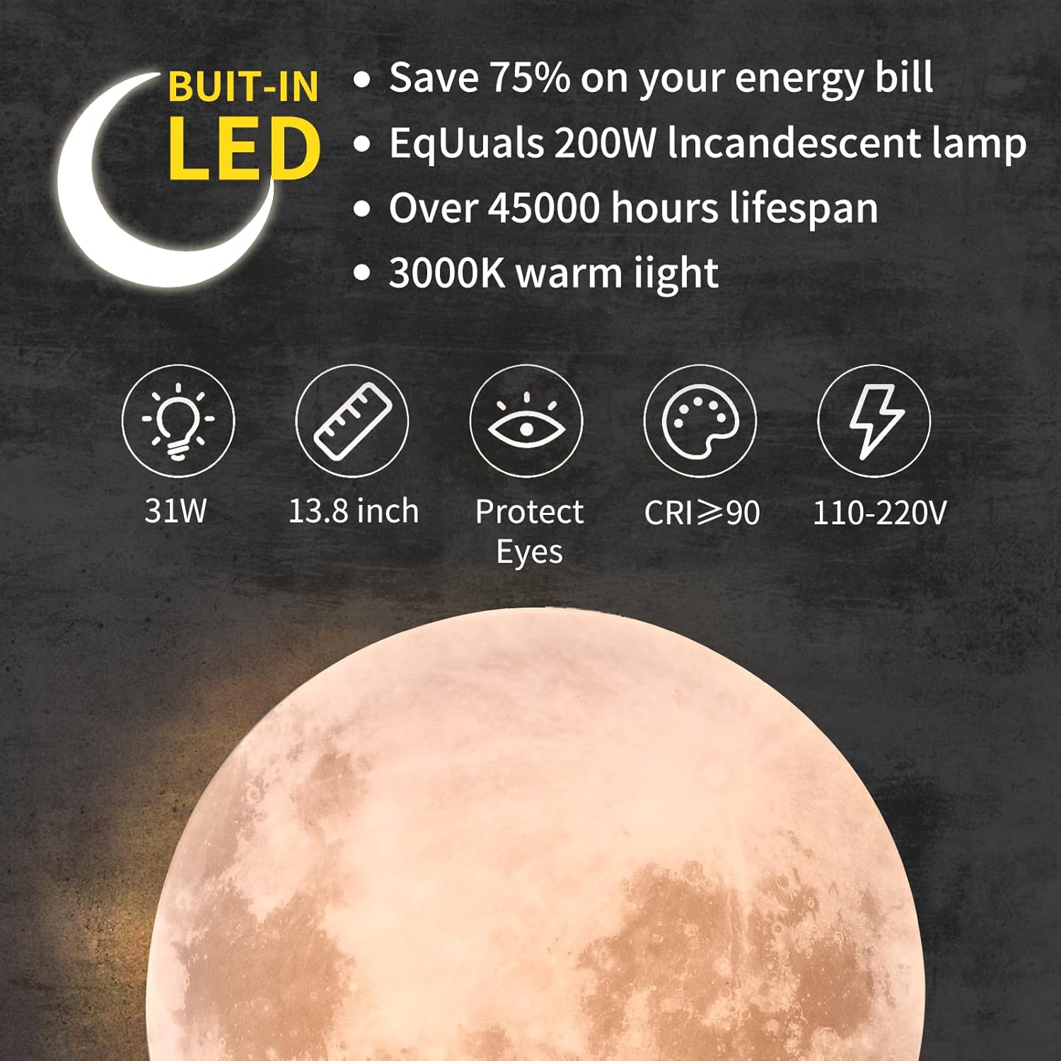 Moon-Style Flush Mount Ceiling Light Fixture, LED Modern Ceiling Lights, Wall Light,Daylight White Ceiling Lamp for Bedroom, Kitchen, Bathroom, Hallway, Laundry Room, Kids Room, Moon Wall Sconce - Image 2