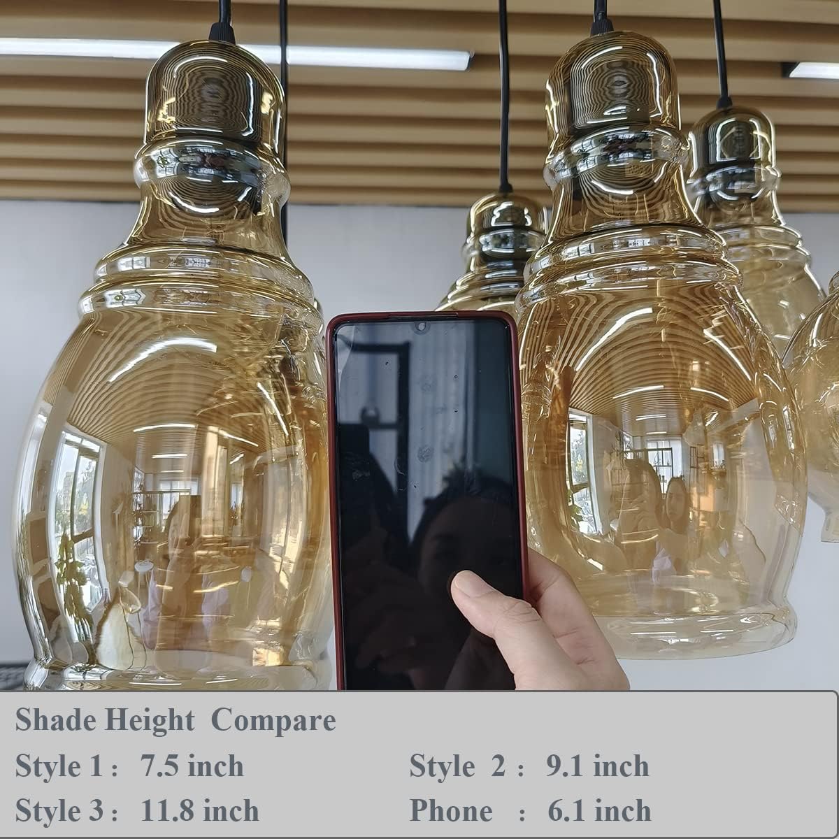 MoreChange Vintage Kitchen Island Lights Fixtures 8-Light Linear Glass Chandelier, Cognac Glass Hanging Pendant Lighting Rustic Ceiling Lights Fixtures with Round Plate for Dining Room Cafe Bar - Image 4