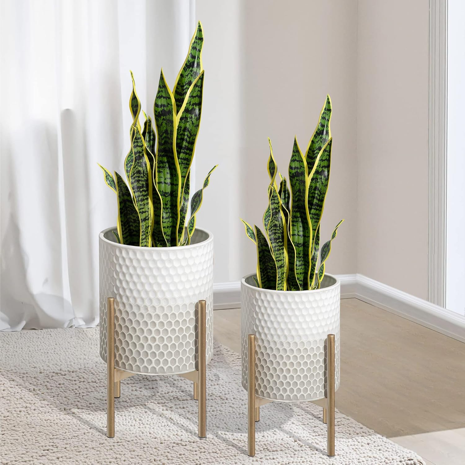 Oakrain Mid Century Planters for Indoor Plants, Set of 2, Modern Decorative Metal Planter Pots for Living Room, Office, Garden or Balcony, Black Planter with Stand, 8 inch & 10 inch - Image 8