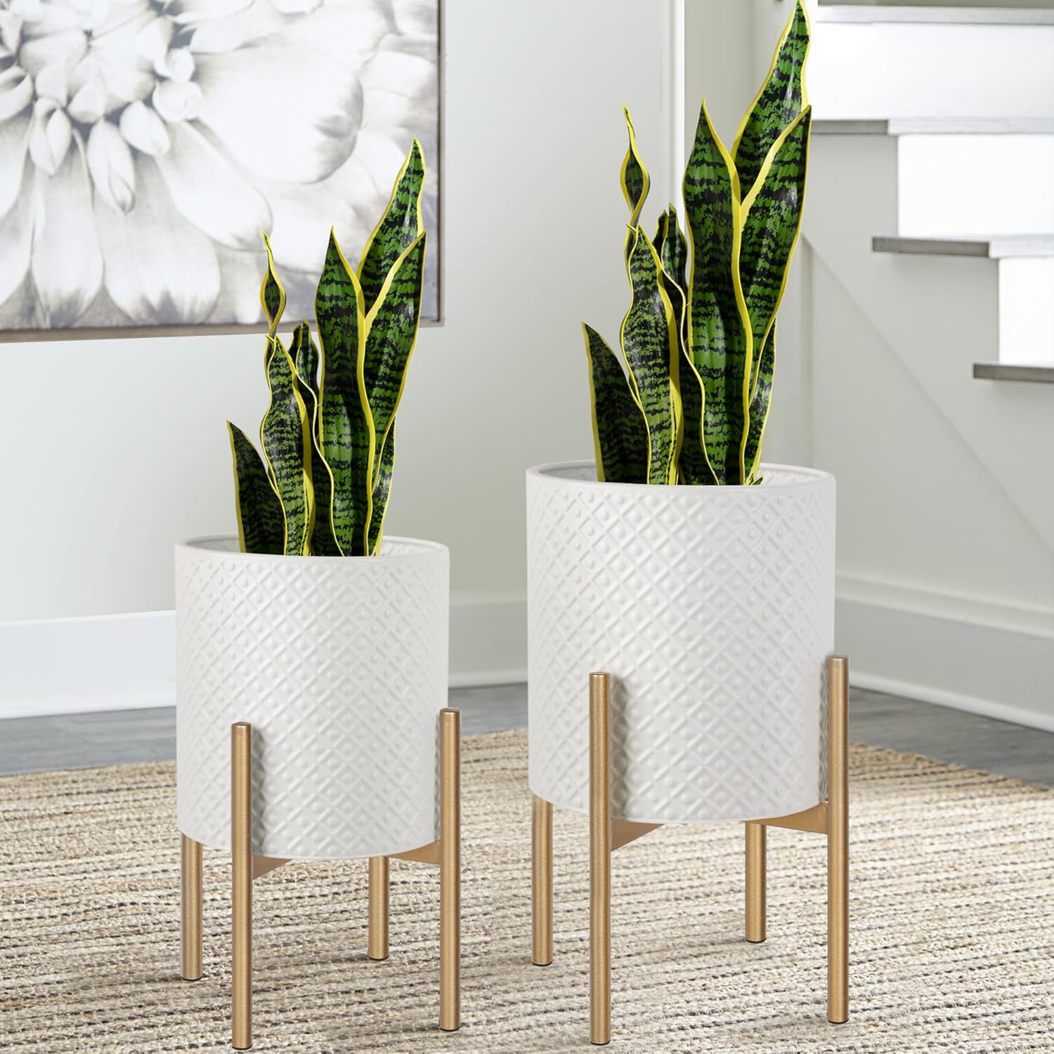 Oakrain Mid Century Planters for Indoor Plants, Set of 2, Modern Decorative Metal Planter Pots for Living Room, Office, Garden or Balcony, Black Planter with Stand, 8 inch & 10 inch - Image 7