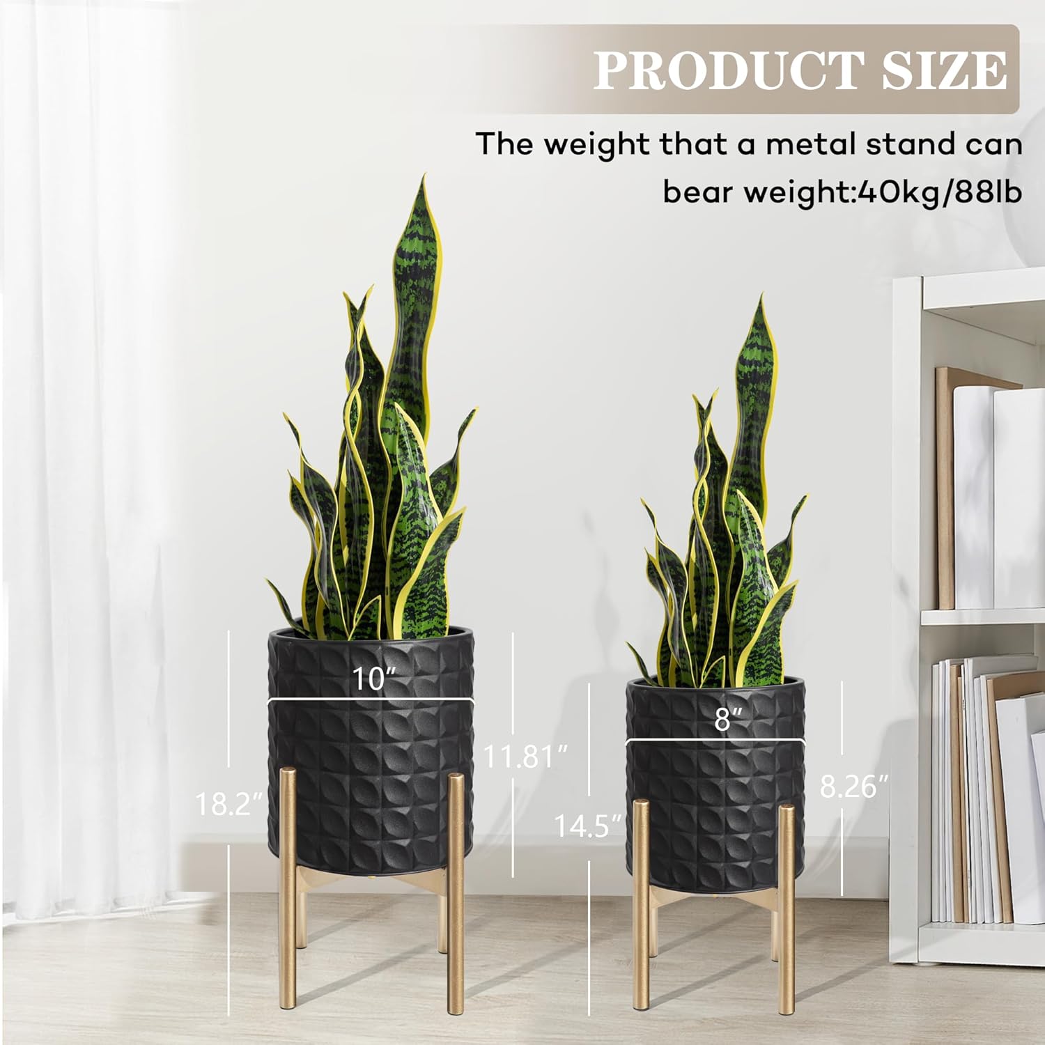 Oakrain Mid Century Planters for Indoor Plants, Set of 2, Modern Decorative Metal Planter Pots for Living Room, Office, Garden or Balcony, Black Planter with Stand, 8 inch & 10 inch - Image 4
