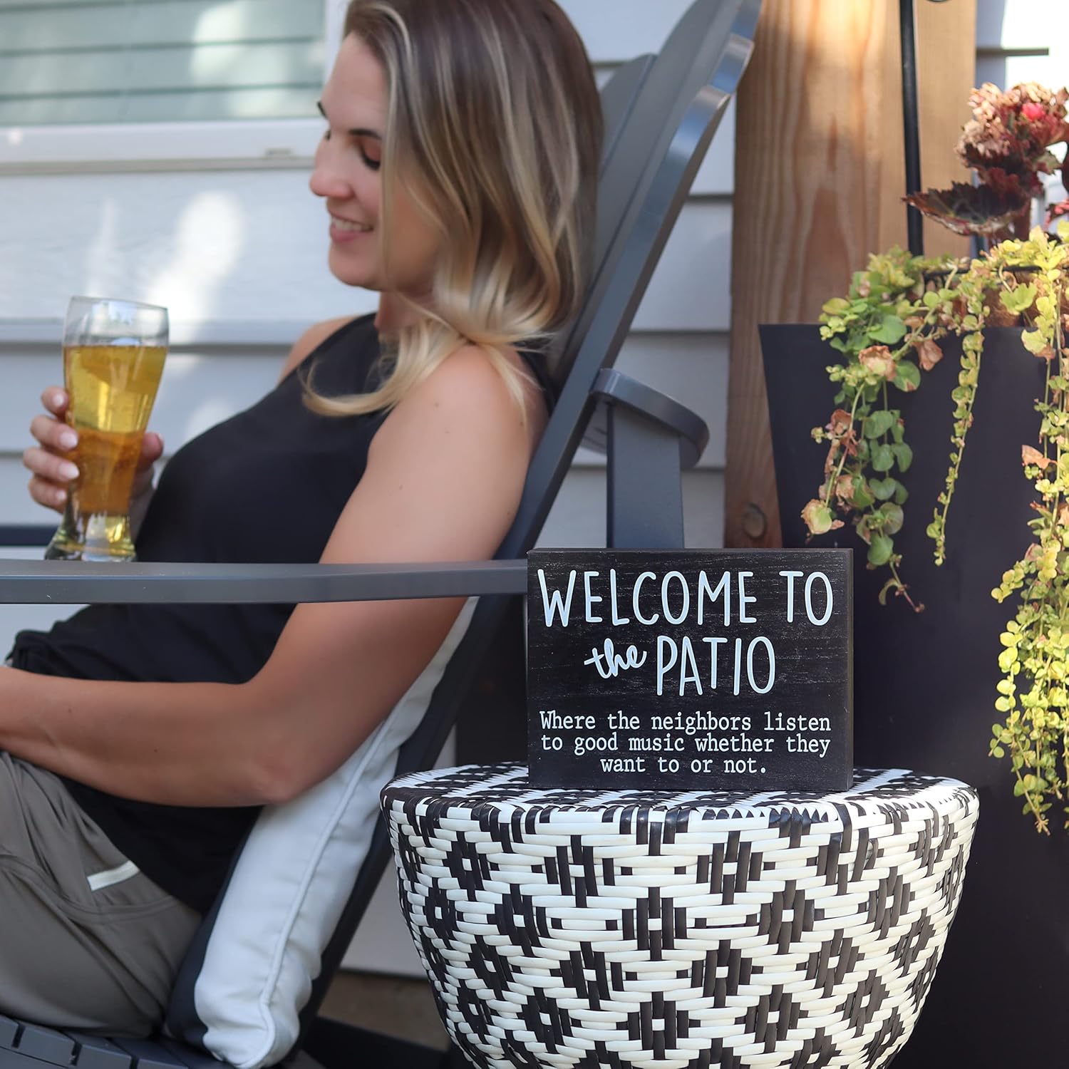 Outdoor Patio Decor - Table Decorations and Accessories for Shelf - Boho Wall Art for Deck Backyard Bar and Grill - Decorative Welcome Hanging Wood Signs - Image 2