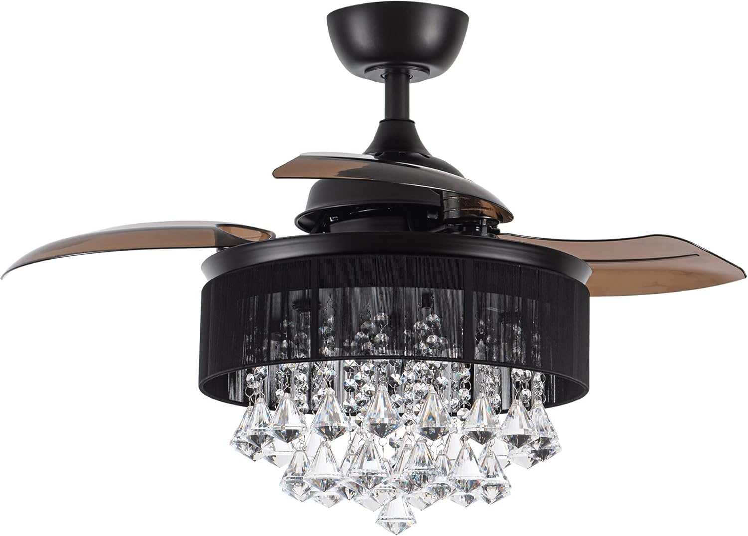 Parrot Uncle Ceiling Fans with Lights and Remote Crystal Chandelier Ceiling Fan with Light for Bedroom 3 Retractable Blades, 36 Inch, Silver - Image 11