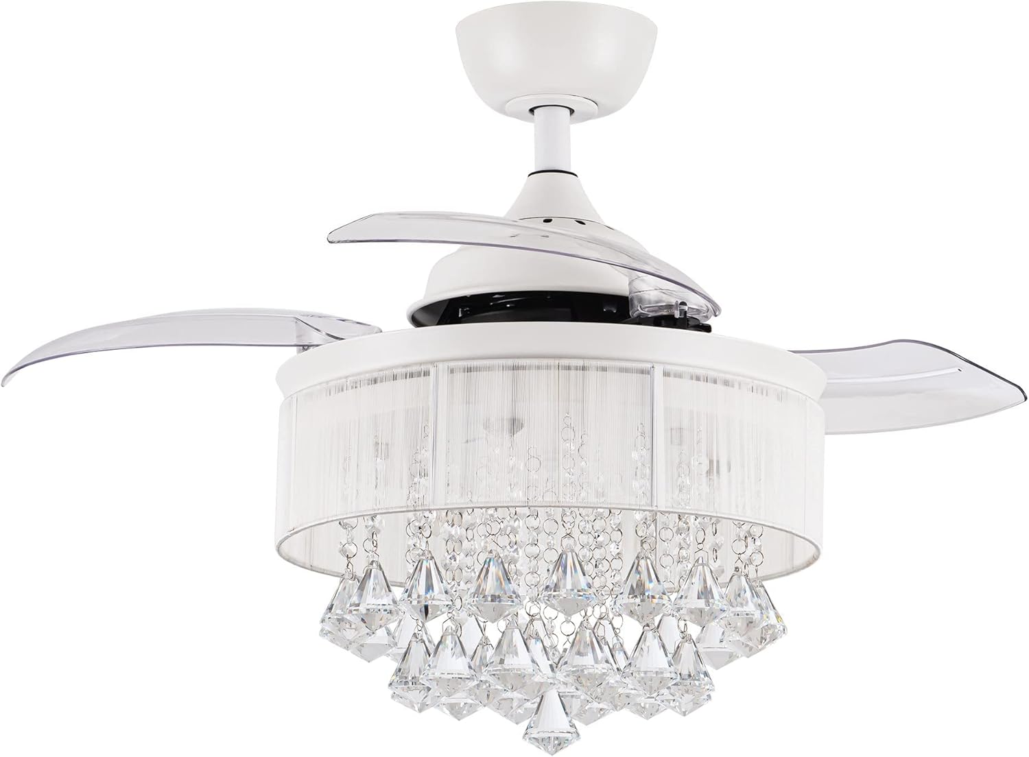 Parrot Uncle Ceiling Fans with Lights and Remote Crystal Chandelier Ceiling Fan with Light for Bedroom 3 Retractable Blades, 36 Inch, Silver - Image 10