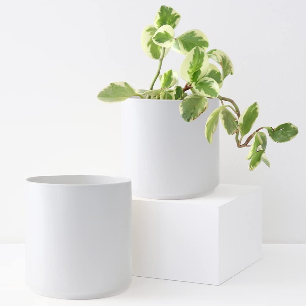 PEACH & PEBBLE 7 Inch (Set of Two) Gold Ceramic Planter. Classic Cylinder Plant Pot for House Plants and Indoor Plants (Drainage + Stopper Included). - Image 10