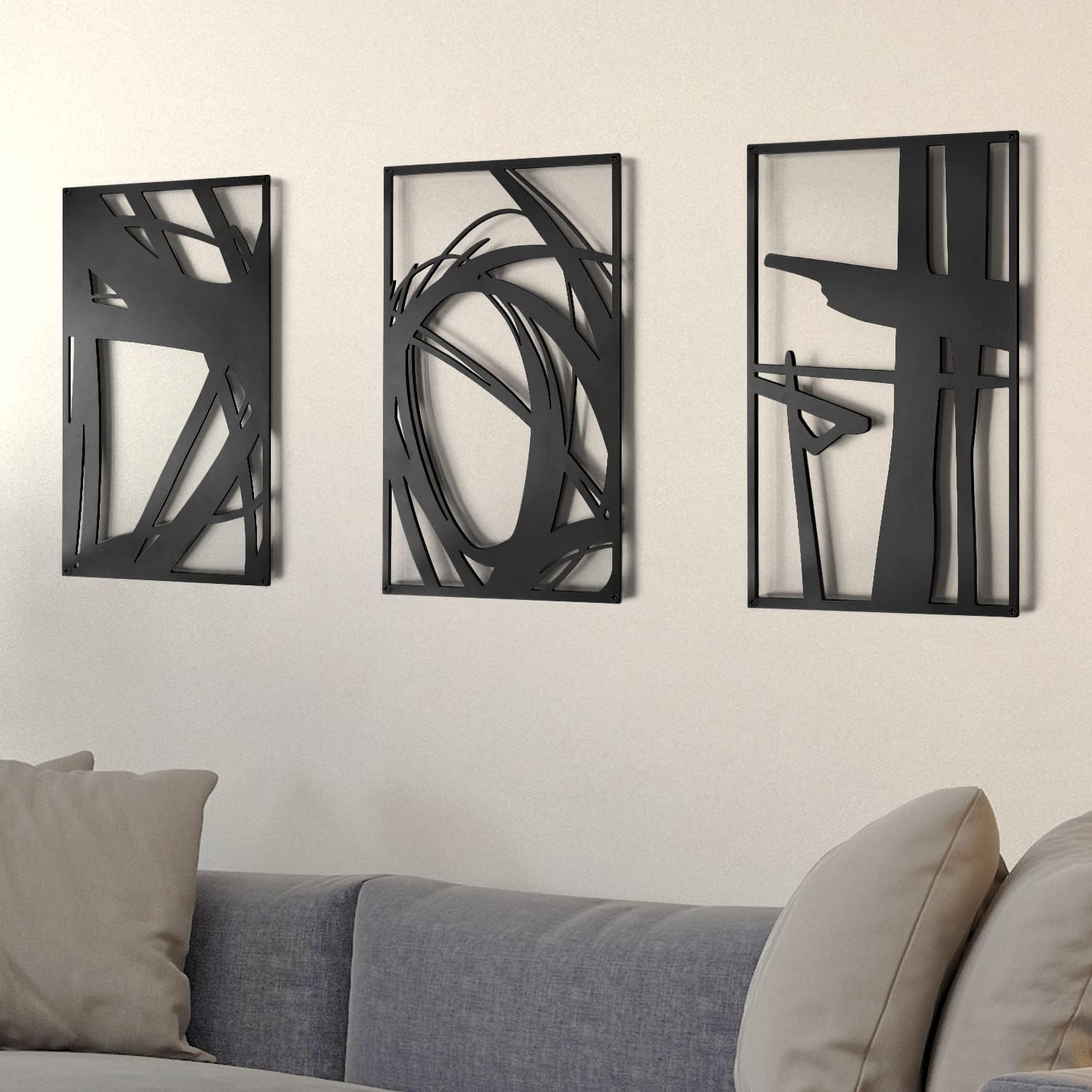 Pinetree Art Black Abstract Metal Wall Art 3D Textured Metal Wall Sculptures Modern Hollow Out Design Metal Wall Decor for Home Living Room Office Dining Ready to Hang (Abstract-Black) - Image 2