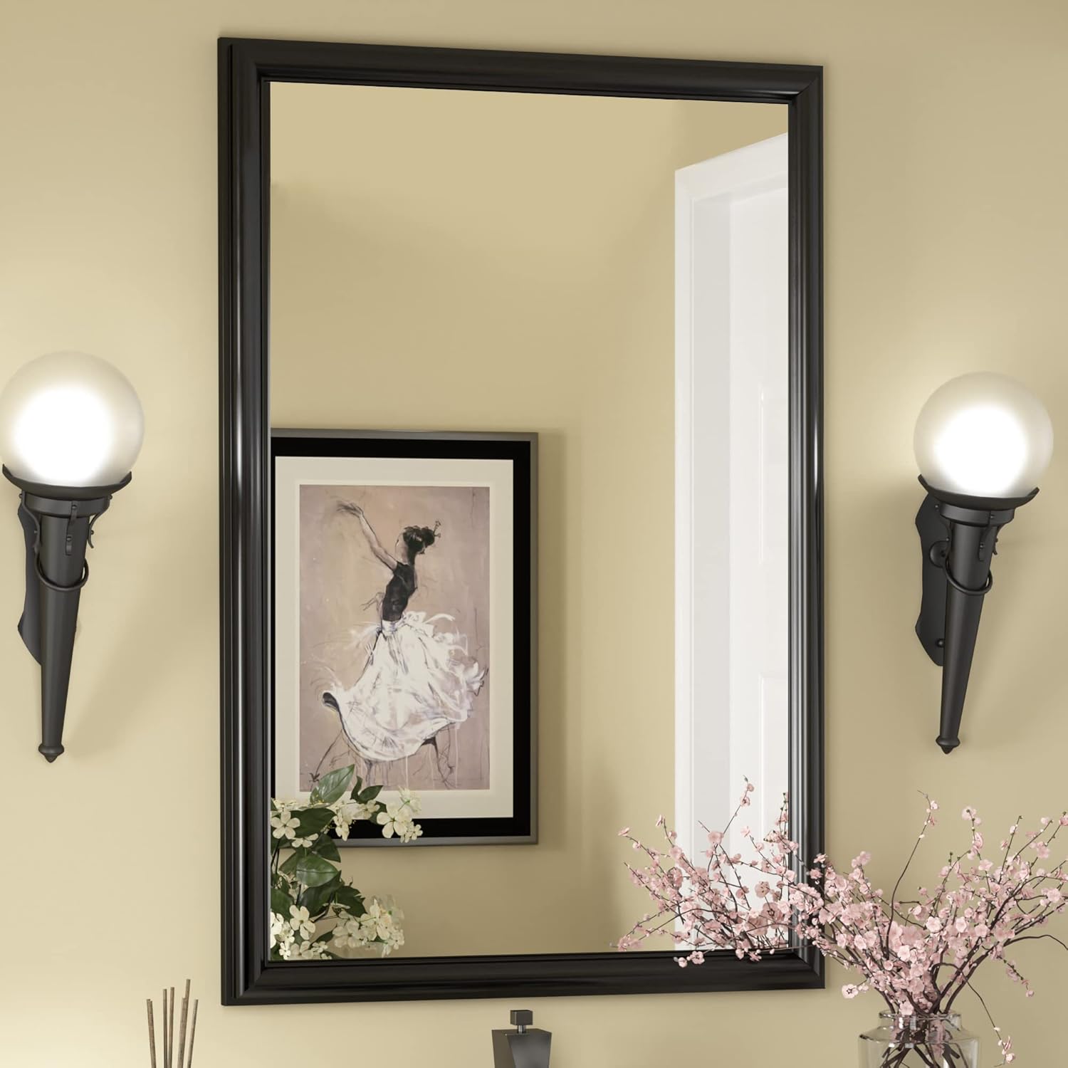 QueenFun 48x30Inch Brushed Brass Gold Bathroom Mirror for Vanity,Anti-Rust Metal Frame Mirror,Aluminum Alloy Vanity Mirror,Rectangle Tempered Glass Classical Home Decor Luxury Large Wall Mirror - Image 14