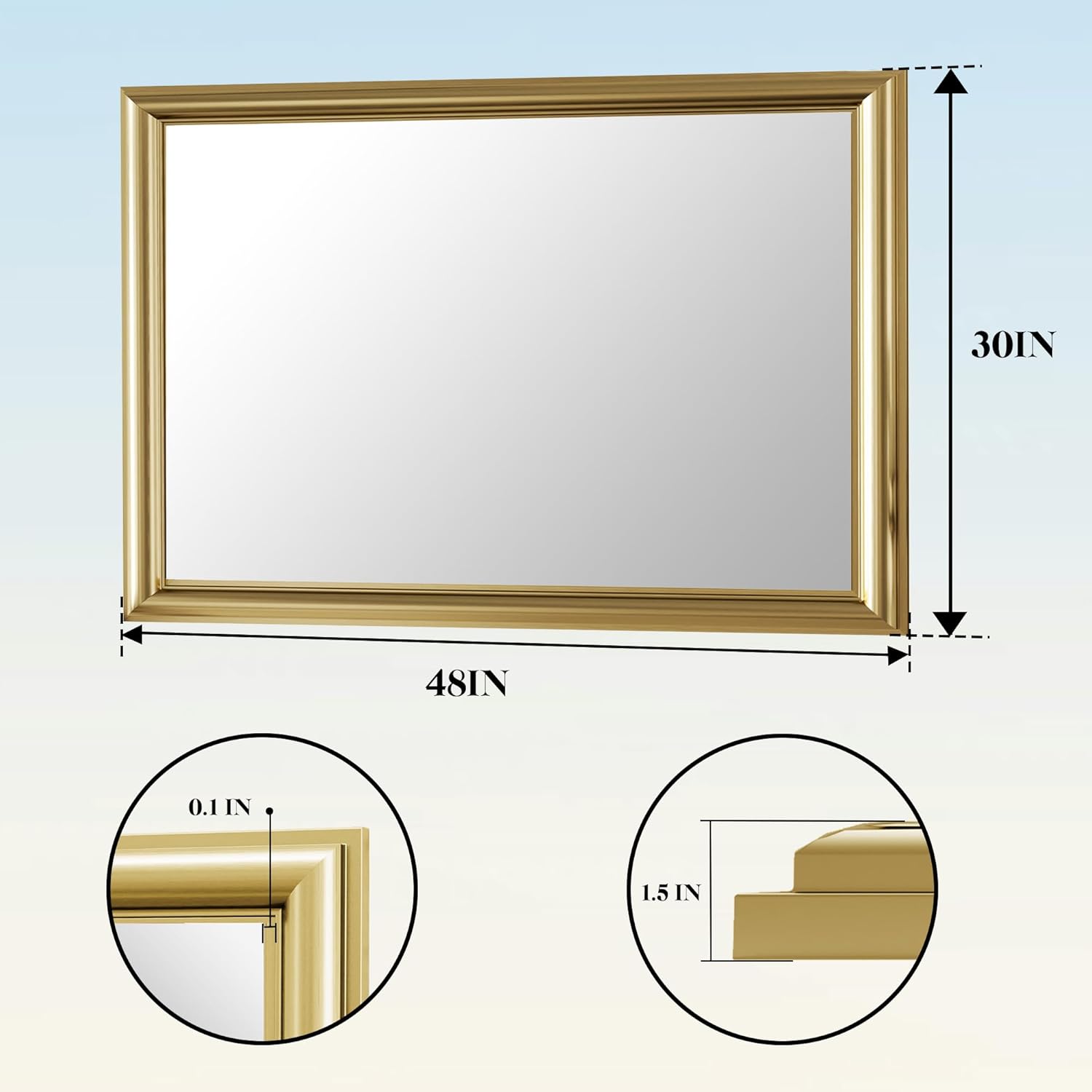QueenFun 48x30Inch Brushed Brass Gold Bathroom Mirror for Vanity,Anti-Rust Metal Frame Mirror,Aluminum Alloy Vanity Mirror,Rectangle Tempered Glass Classical Home Decor Luxury Large Wall Mirror - Image 6