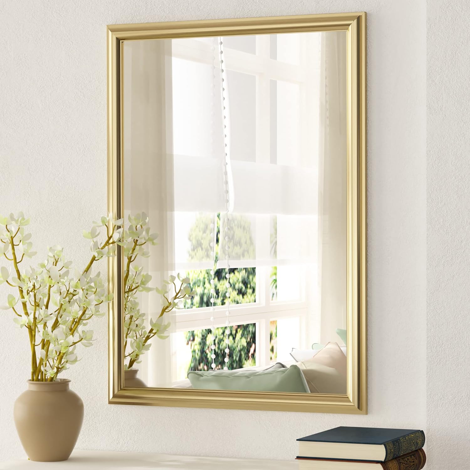 QueenFun 48x30Inch Brushed Brass Gold Bathroom Mirror for Vanity,Anti-Rust Metal Frame Mirror,Aluminum Alloy Vanity Mirror,Rectangle Tempered Glass Classical Home Decor Luxury Large Wall Mirror - Image 17