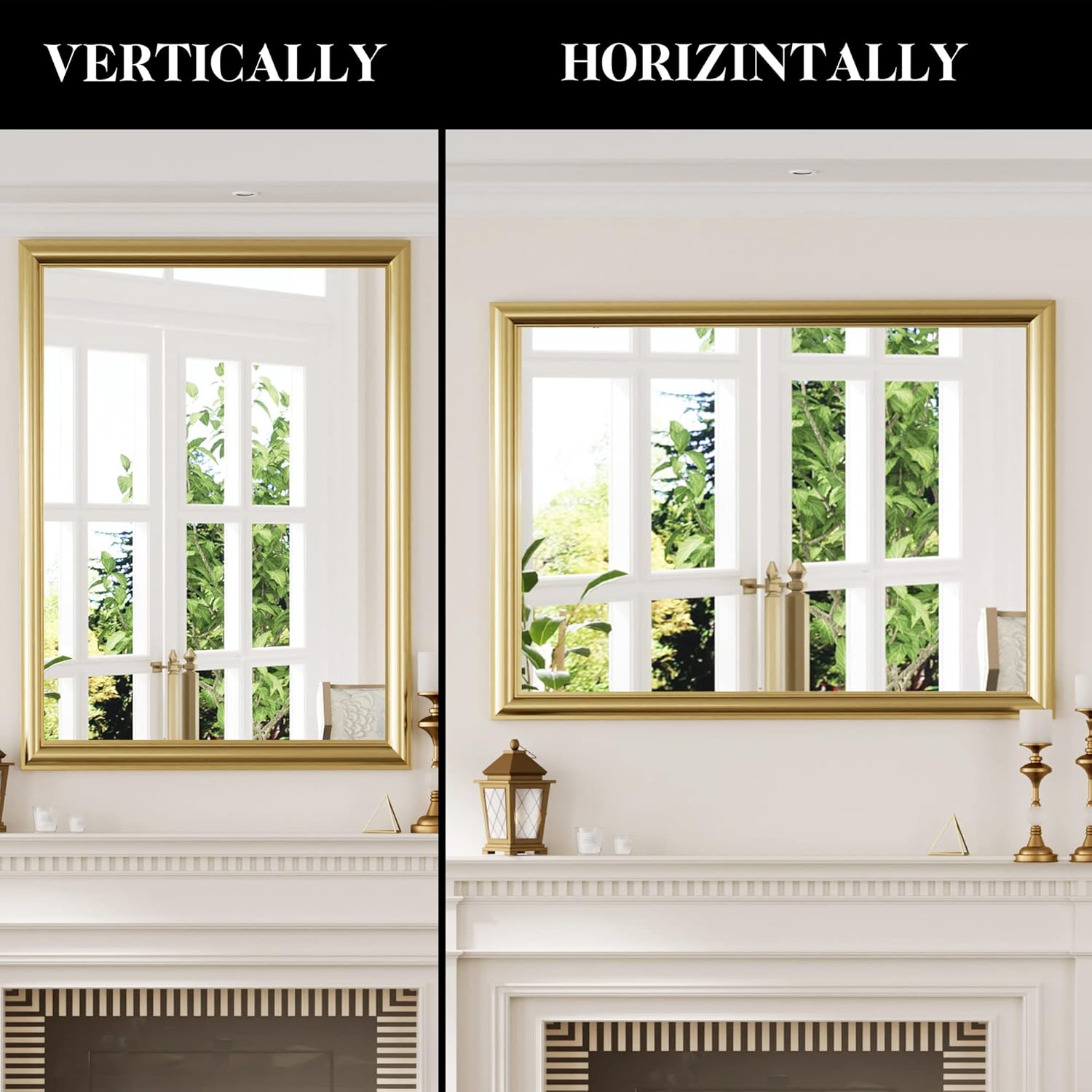QueenFun 48x30Inch Brushed Brass Gold Bathroom Mirror for Vanity,Anti-Rust Metal Frame Mirror,Aluminum Alloy Vanity Mirror,Rectangle Tempered Glass Classical Home Decor Luxury Large Wall Mirror - Image 8
