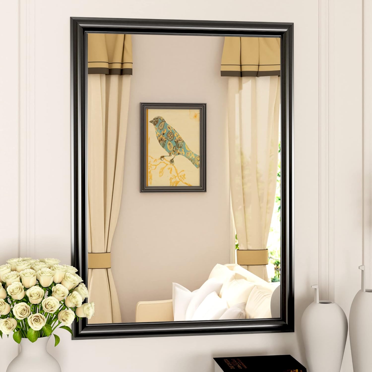 QueenFun 48x30Inch Brushed Brass Gold Bathroom Mirror for Vanity,Anti-Rust Metal Frame Mirror,Aluminum Alloy Vanity Mirror,Rectangle Tempered Glass Classical Home Decor Luxury Large Wall Mirror - Image 15