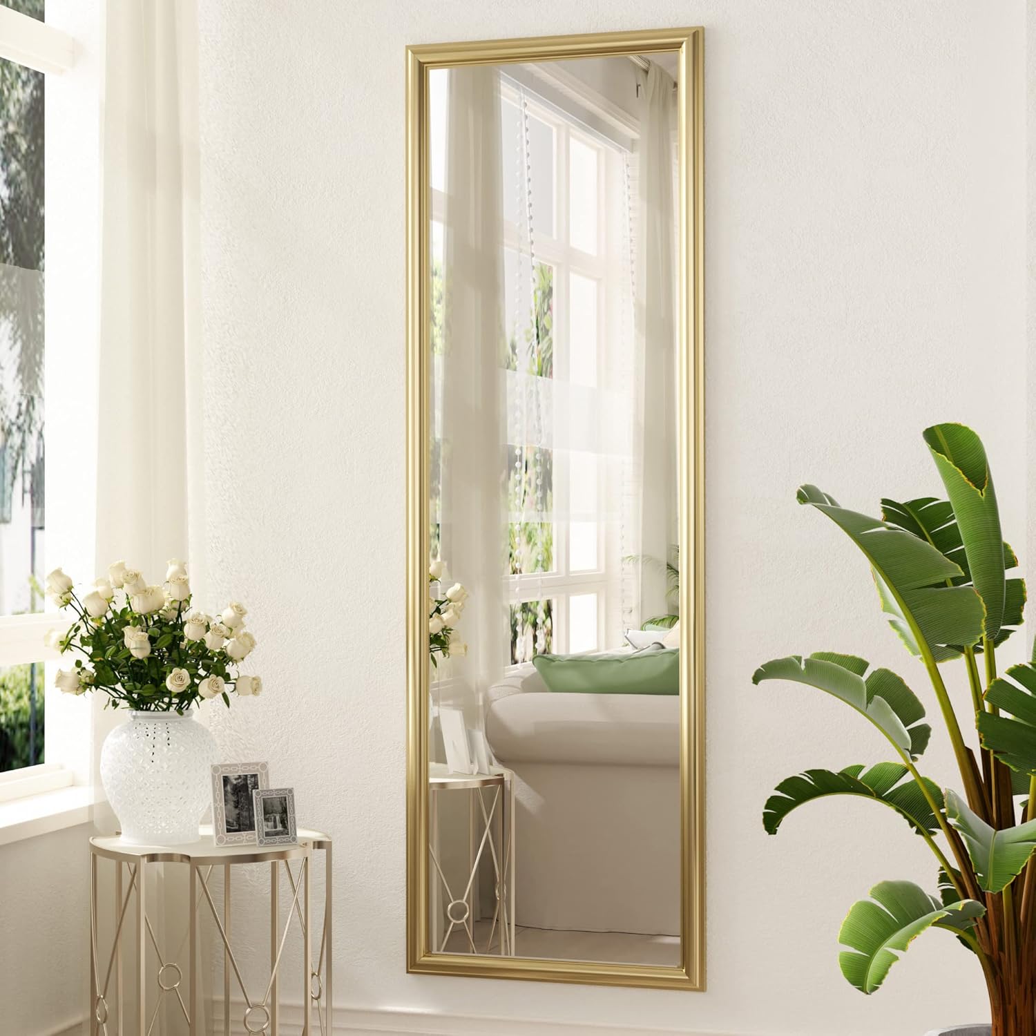 QueenFun 48x30Inch Brushed Brass Gold Bathroom Mirror for Vanity,Anti-Rust Metal Frame Mirror,Aluminum Alloy Vanity Mirror,Rectangle Tempered Glass Classical Home Decor Luxury Large Wall Mirror - Image 16