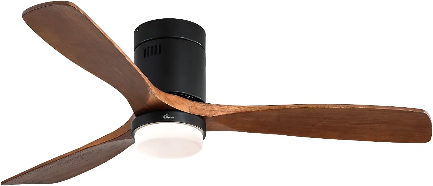 Sofucor 52 Inch Low Profile Ceiling Fan With Lights 3 Wood Fan Blade Noiseless Reversible DC Motor Remote Control Flush Mount Ceiling Fan With Light for Farmhouse Modern Style Contemporary Decor