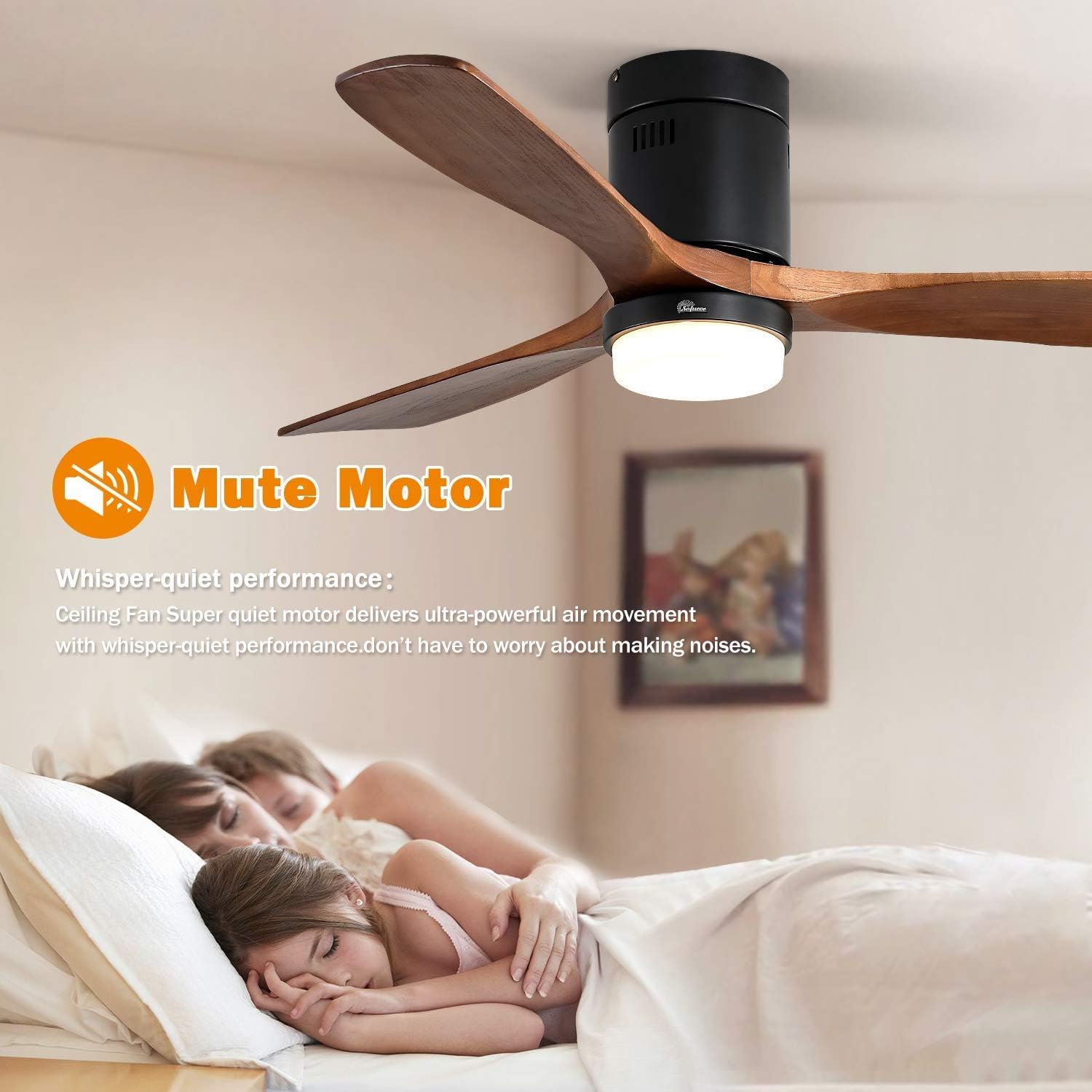 Sofucor 52 Inch Low Profile Ceiling Fan With Lights 3 Wood Fan Blade Noiseless Reversible DC Motor Remote Control Flush Mount Ceiling Fan With Light for Farmhouse Modern Style Contemporary Decor - Image 7