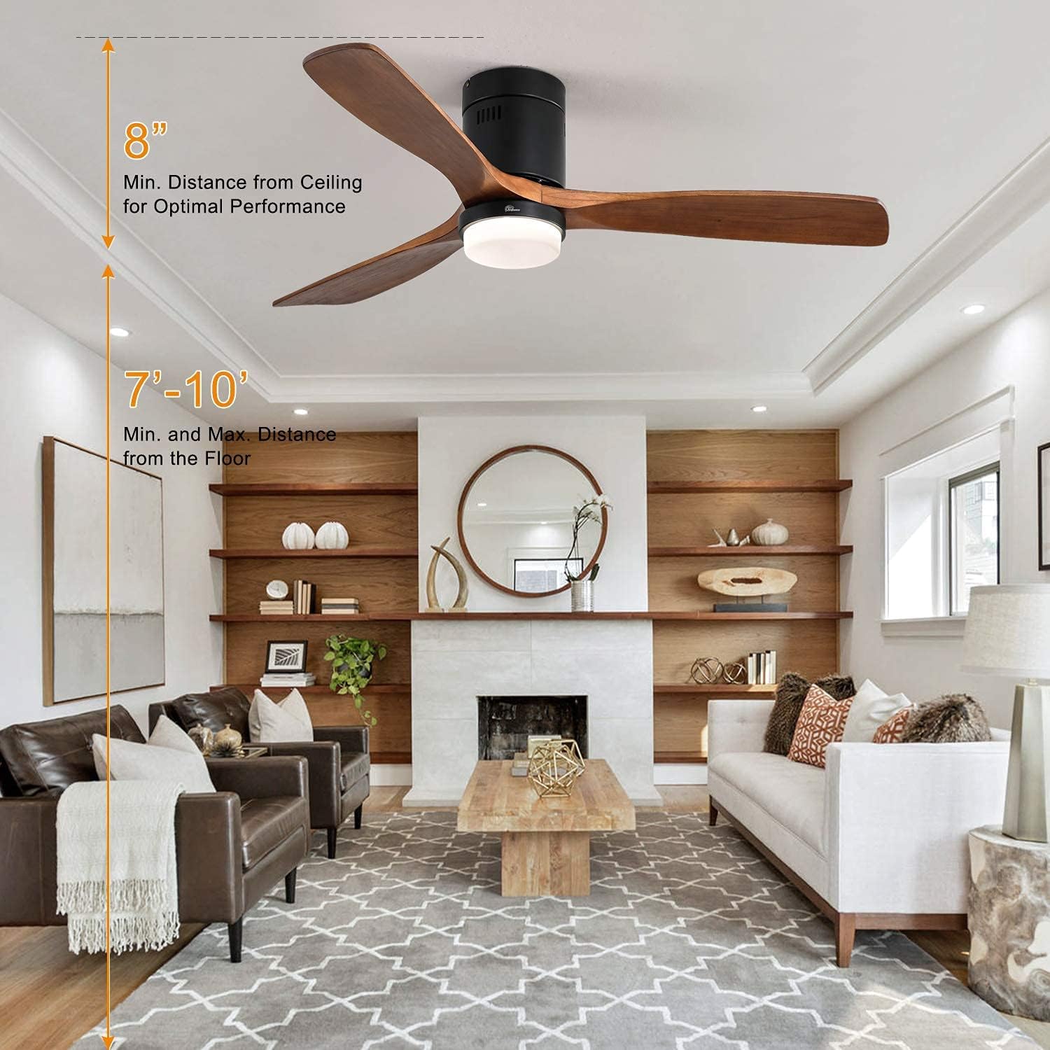 Sofucor 52 Inch Low Profile Ceiling Fan With Lights 3 Wood Fan Blade Noiseless Reversible DC Motor Remote Control Flush Mount Ceiling Fan With Light for Farmhouse Modern Style Contemporary Decor - Image 6