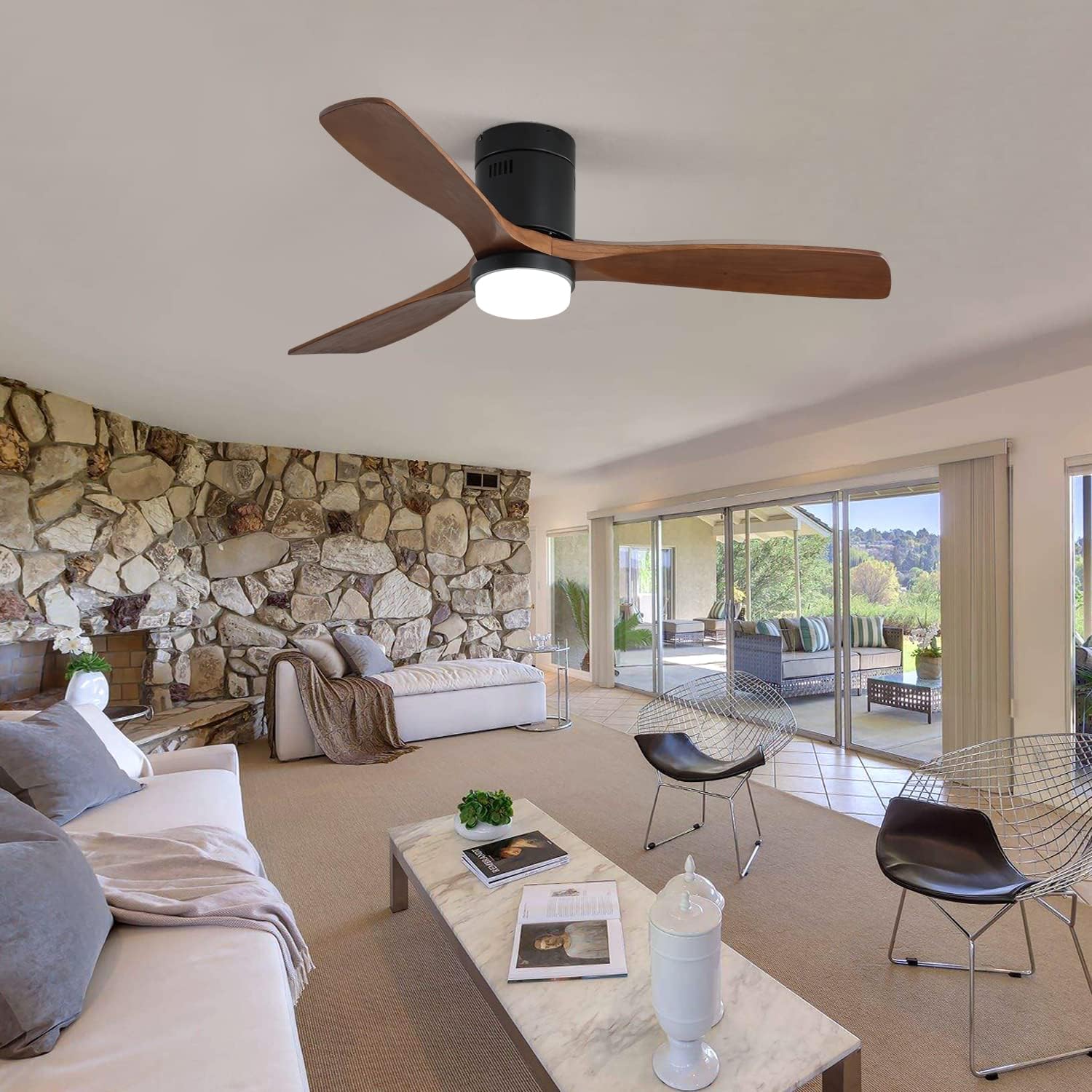Sofucor 52 Inch Low Profile Ceiling Fan With Lights 3 Wood Fan Blade Noiseless Reversible DC Motor Remote Control Flush Mount Ceiling Fan With Light for Farmhouse Modern Style Contemporary Decor - Image 5