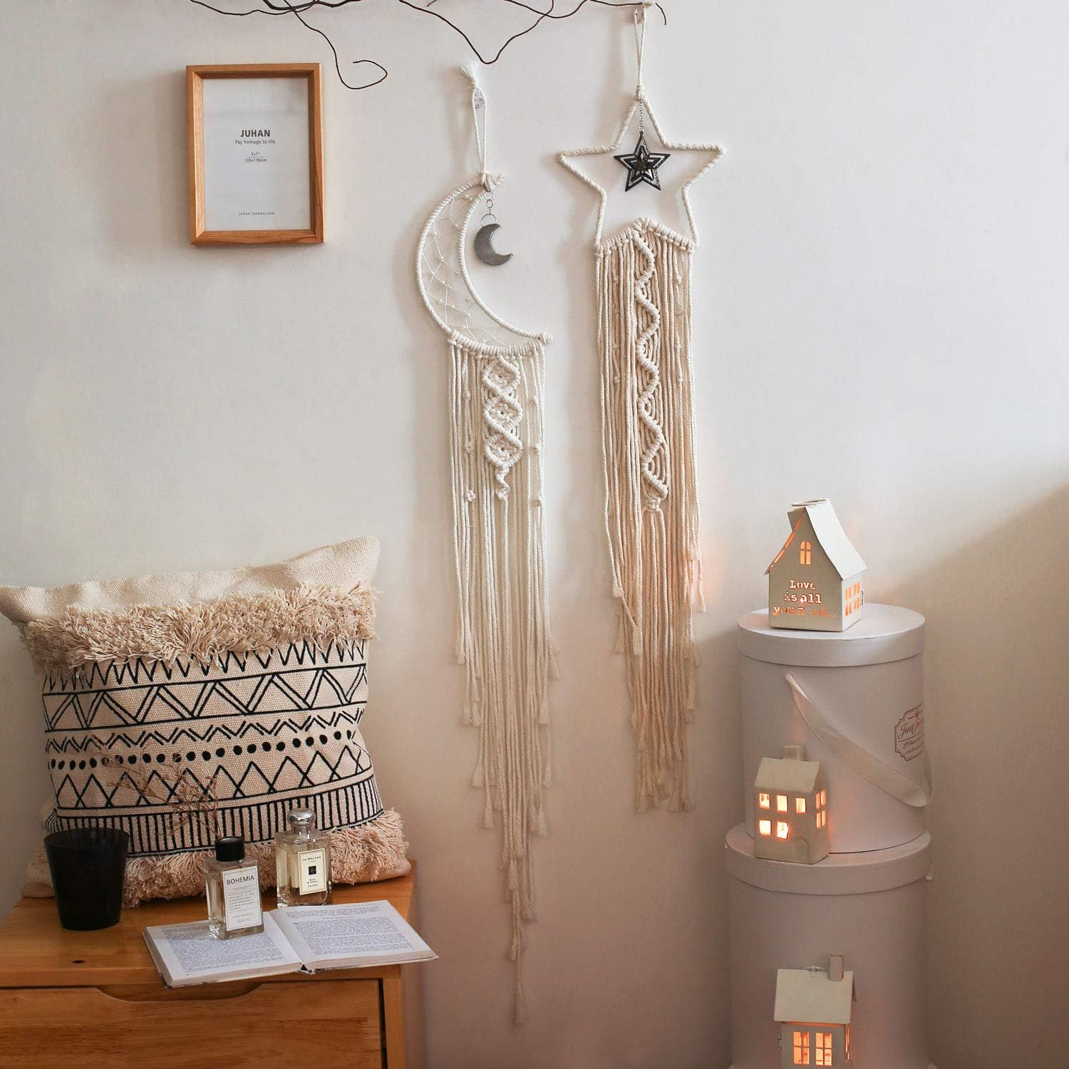 Styleonme Star Moon Macrame Wall Pediments, Handmade Dream Catcher, Boho Decor, Teen Girls Room Decor, Textile Wall Decor, Gifts for Mom, Gifts for Women, Gifts for Girls - Image 3