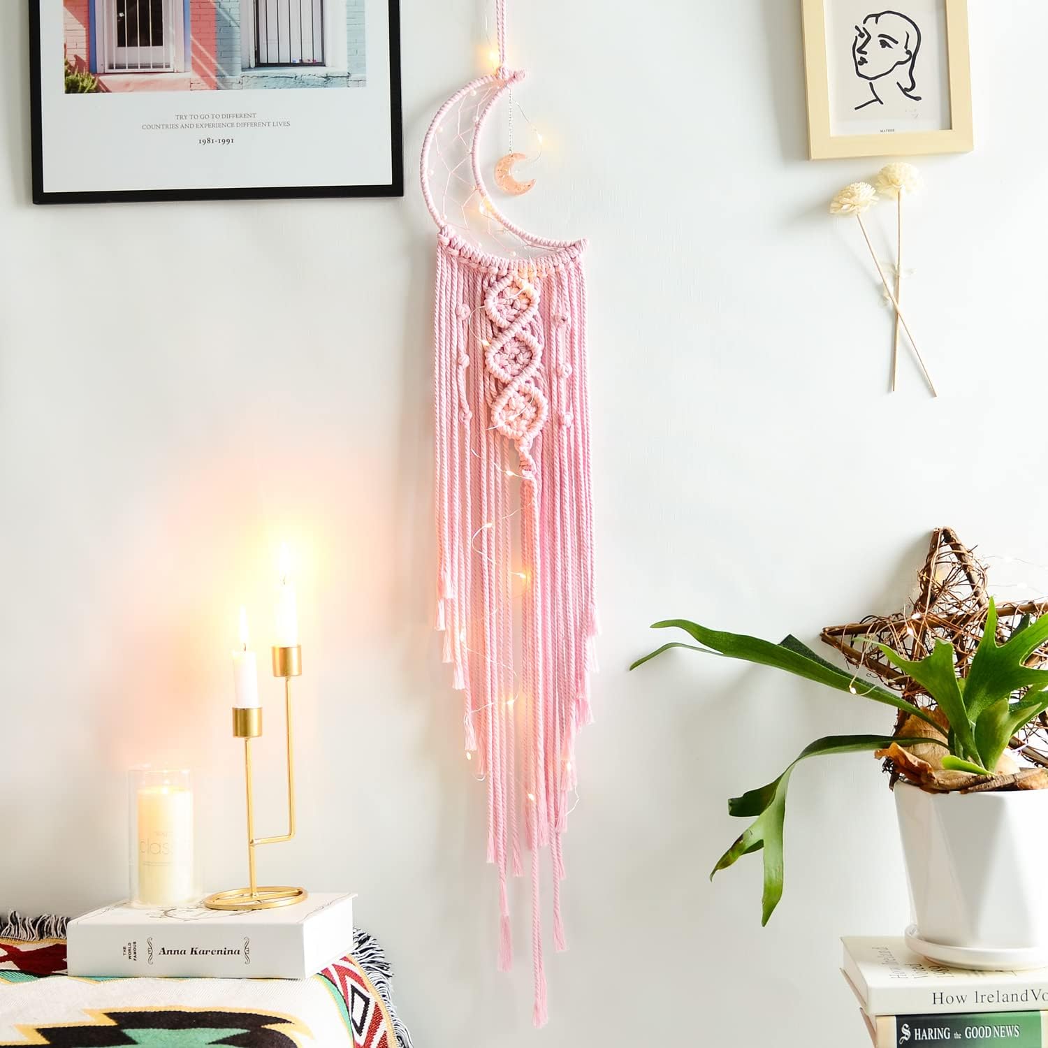 Styleonme Star Moon Macrame Wall Pediments, Handmade Dream Catcher, Boho Decor, Teen Girls Room Decor, Textile Wall Decor, Gifts for Mom, Gifts for Women, Gifts for Girls - Image 9