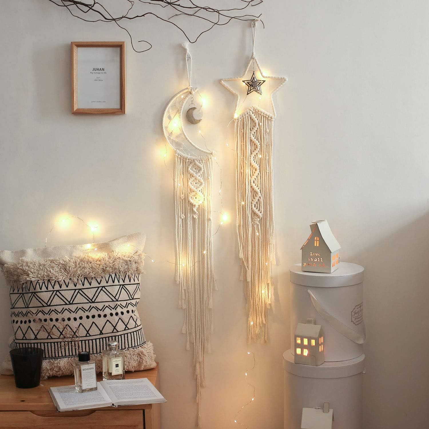 Styleonme Star Moon Macrame Wall Pediments, Handmade Dream Catcher, Boho Decor, Teen Girls Room Decor, Textile Wall Decor, Gifts for Mom, Gifts for Women, Gifts for Girls - Image 2