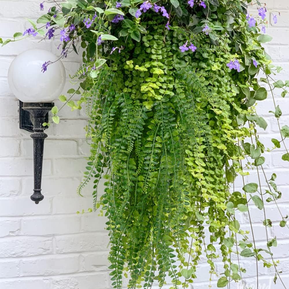 SzJias Artificial Hanging Plants Ferns Faux Fake Plants for Patio Porch Outdoor Decor (2 Pcs) - Image 5