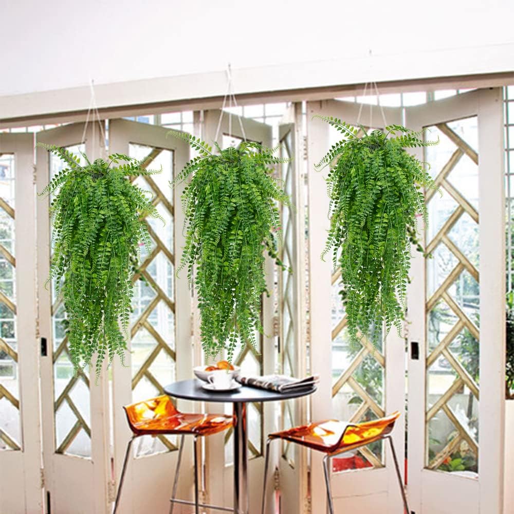 SzJias Artificial Hanging Plants Ferns Faux Fake Plants for Patio Porch Outdoor Decor (2 Pcs) - Image 6