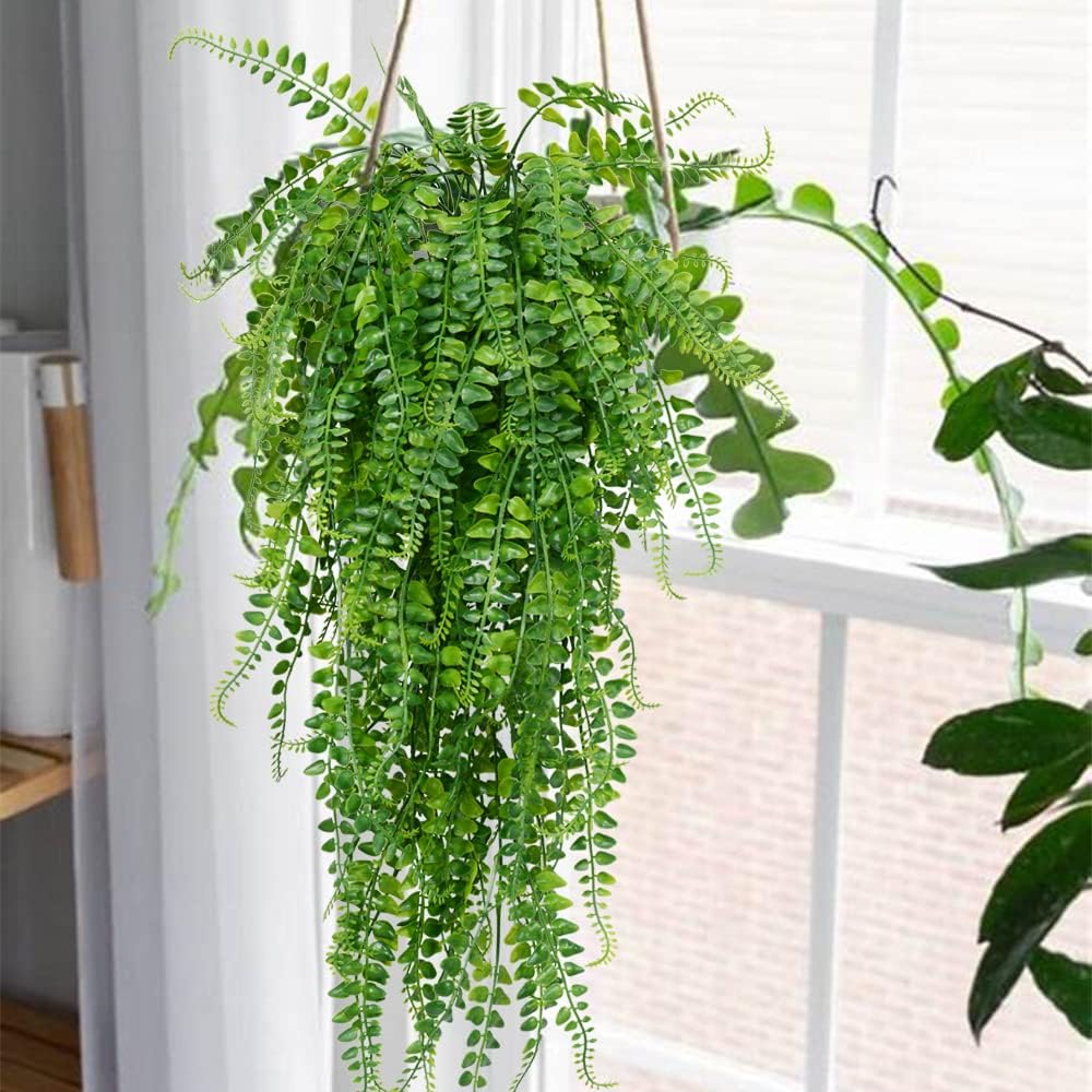 SzJias Artificial Hanging Plants Ferns Faux Fake Plants for Patio Porch Outdoor Decor (2 Pcs) - Image 2
