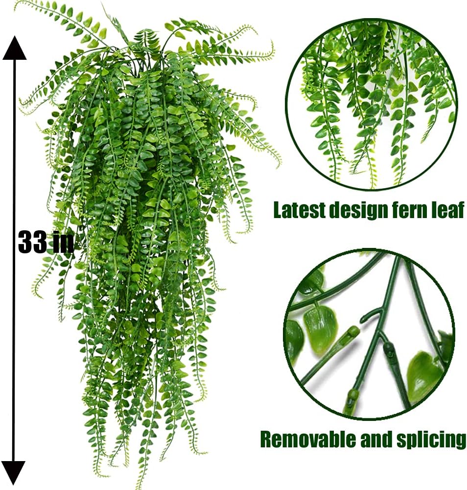 SzJias Artificial Hanging Plants Ferns Faux Fake Plants for Patio Porch Outdoor Decor (2 Pcs) - Image 4